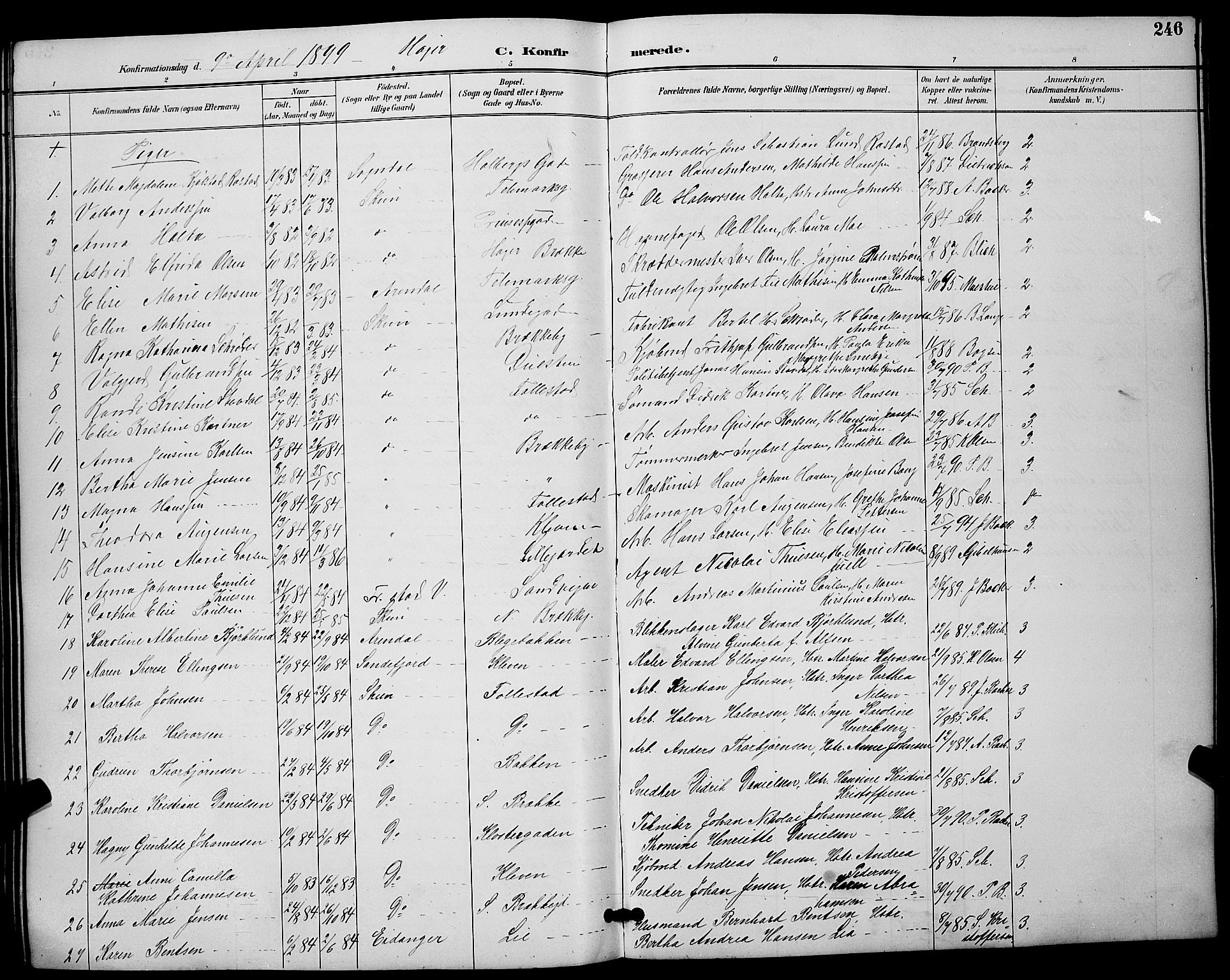 Skien kirkebøker, SAKO/A-302/G/Ga/L0007: Parish register (copy) no. 7, 1891-1900, p. 246