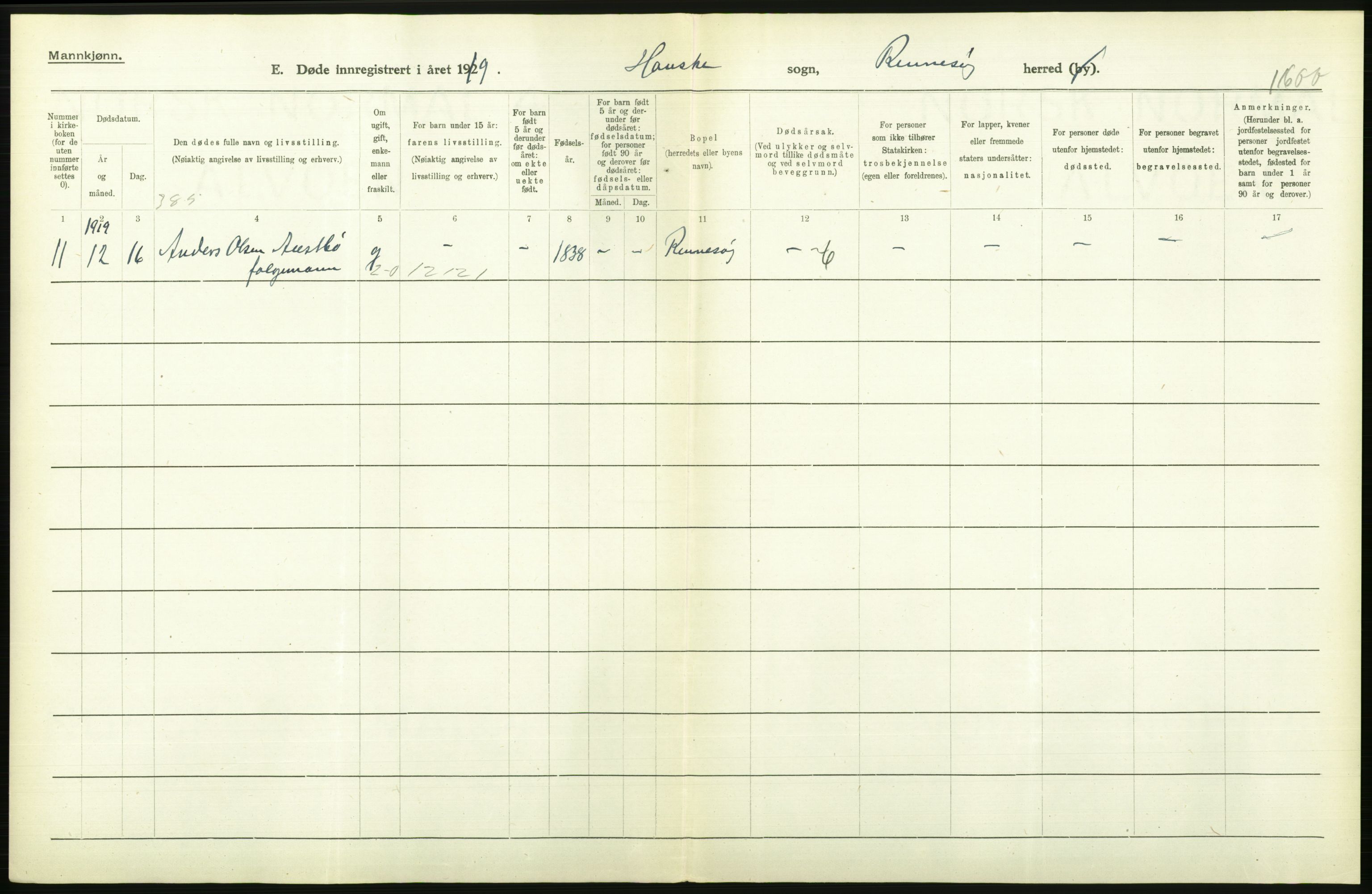 Statistisk sentralbyrå, Sosiodemografiske emner, Befolkning, RA/S-2228/D/Df/Dfb/Dfbi/L0030: Rogaland fylke: Døde. Bygder og byer., 1919, p. 92