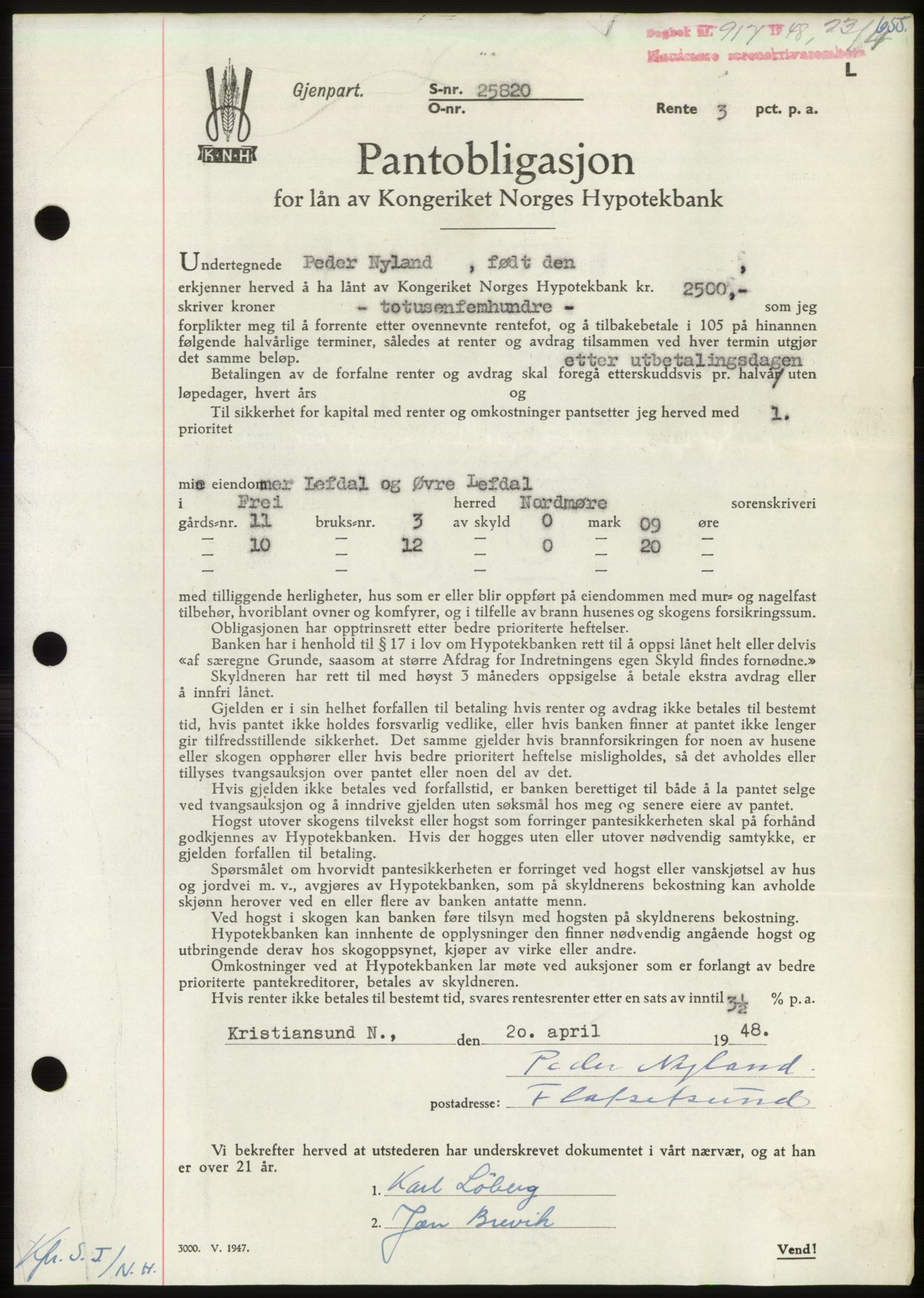 Nordmøre sorenskriveri, AV/SAT-A-4132/1/2/2Ca: Mortgage book no. B98, 1948-1948, Diary no: : 917/1948