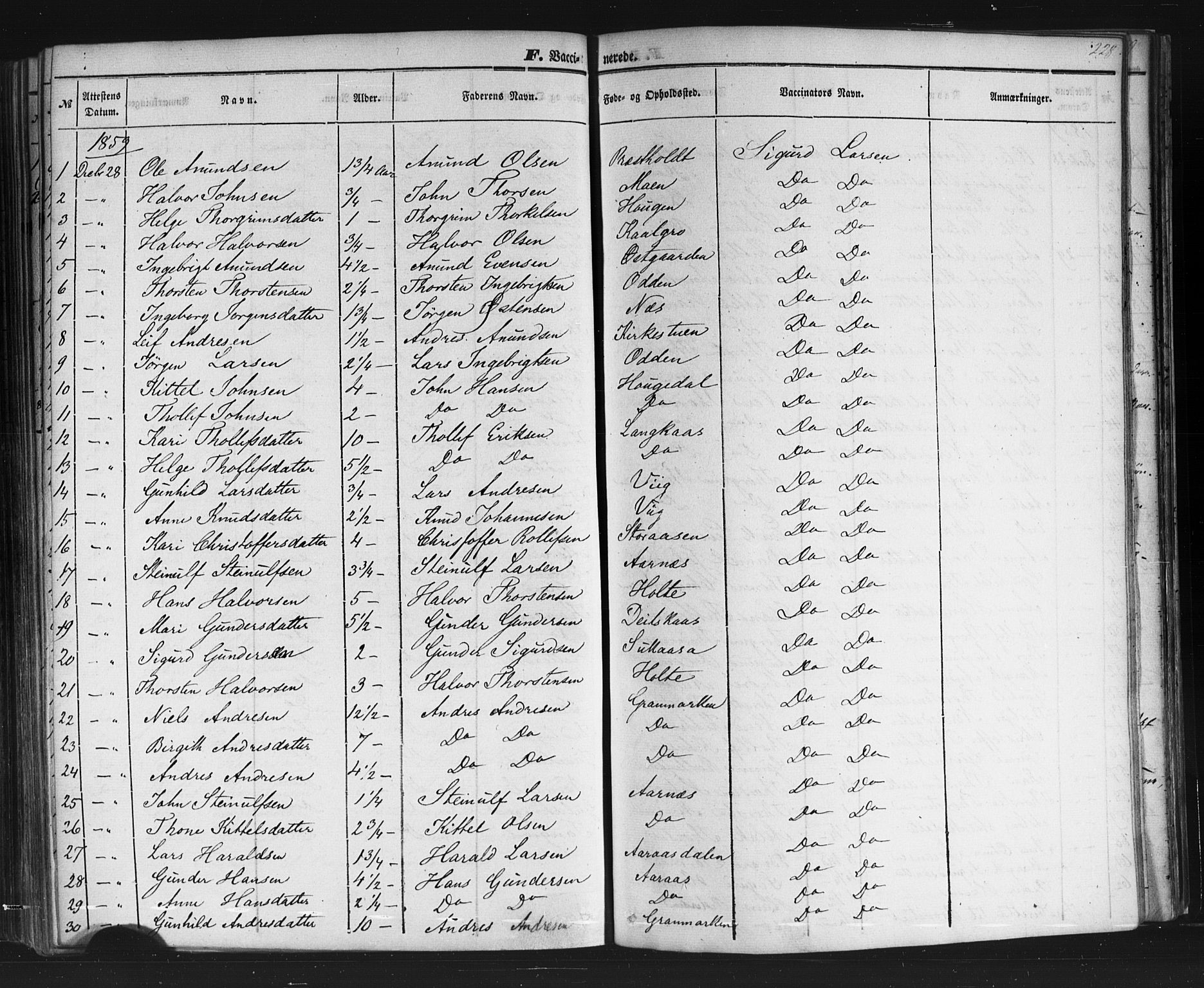 Sauherad kirkebøker, SAKO/A-298/F/Fb/L0001: Parish register (official) no. II 1, 1851-1877, p. 228