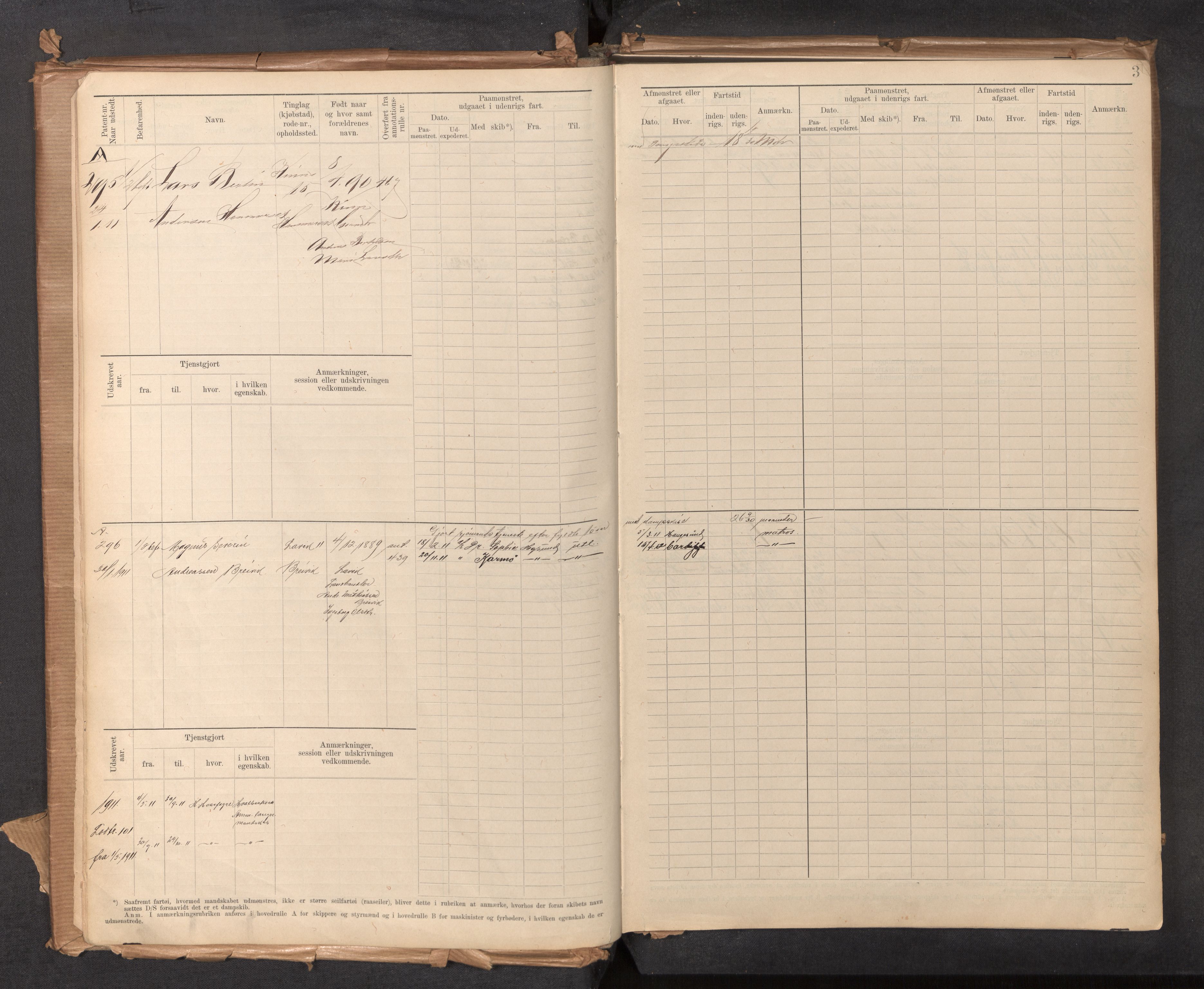 Innrulleringssjefen i Bergen, AV/SAB-A-100050/F/Fg/L0002: Sjøfartshovedrulle, nr. 291 - 376, 1910-1929, p. 3