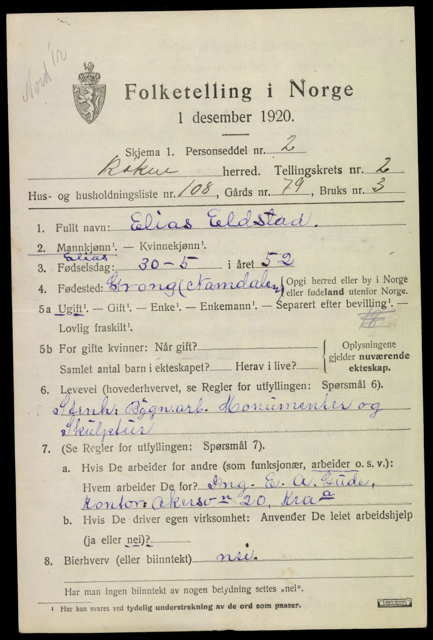 SAKO, 1920 census for Røyken, 1920, p. 4076