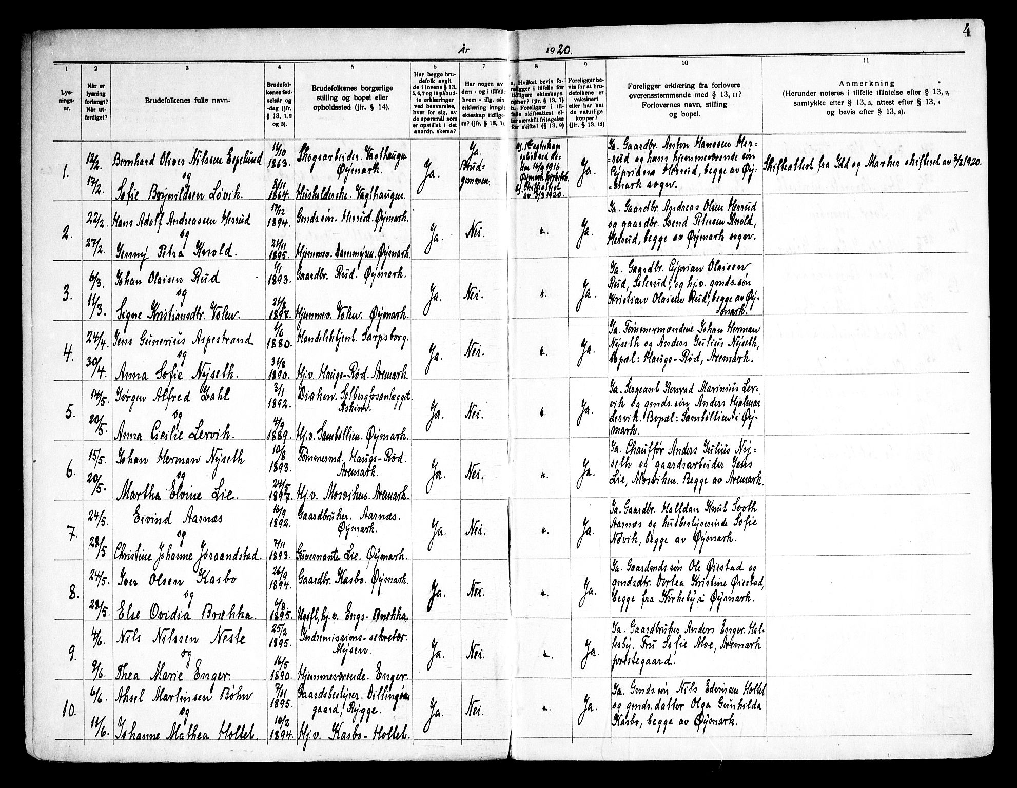 Aremark prestekontor Kirkebøker, AV/SAO-A-10899/H/Ha/L0001: Banns register no. 1, 1919-1962, p. 4
