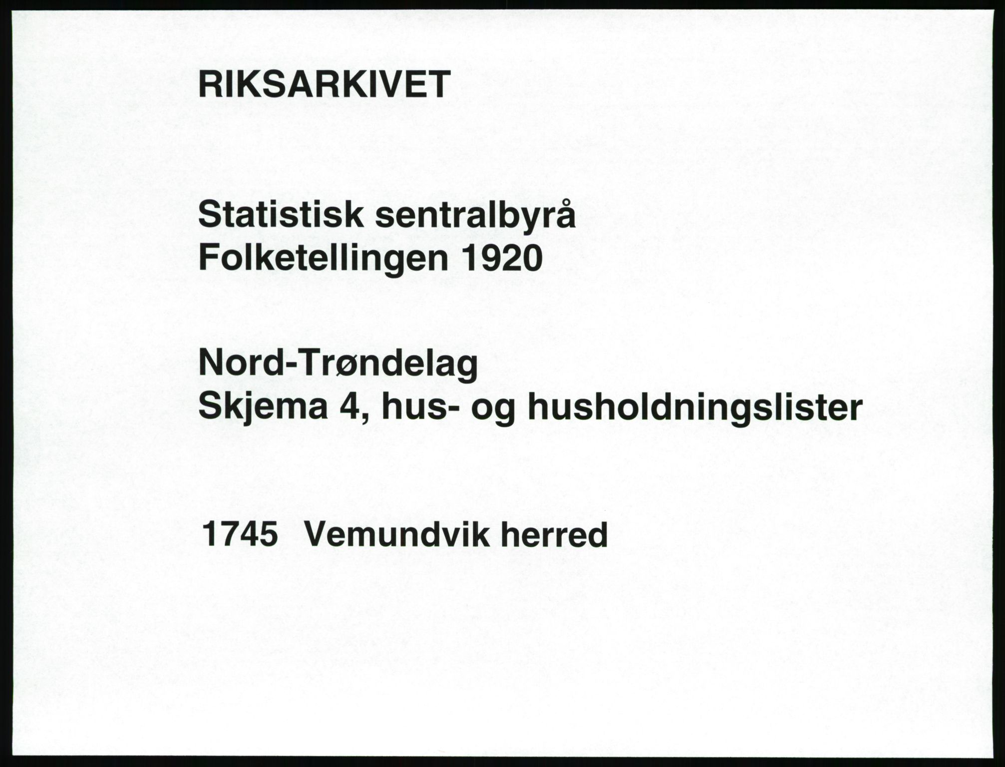 SAT, 1920 census for Vemundvik, 1920, p. 19