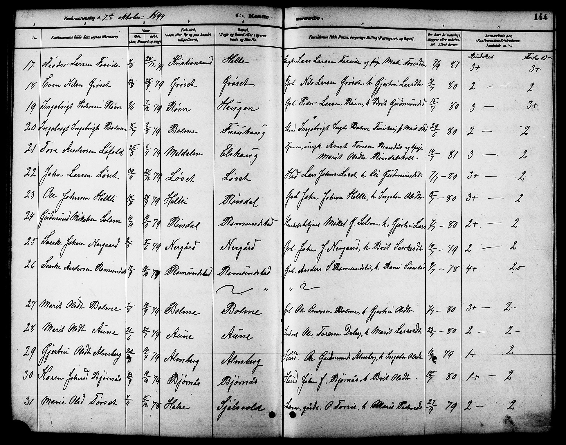 Ministerialprotokoller, klokkerbøker og fødselsregistre - Møre og Romsdal, SAT/A-1454/598/L1078: Parish register (copy) no. 598C03, 1892-1909, p. 144