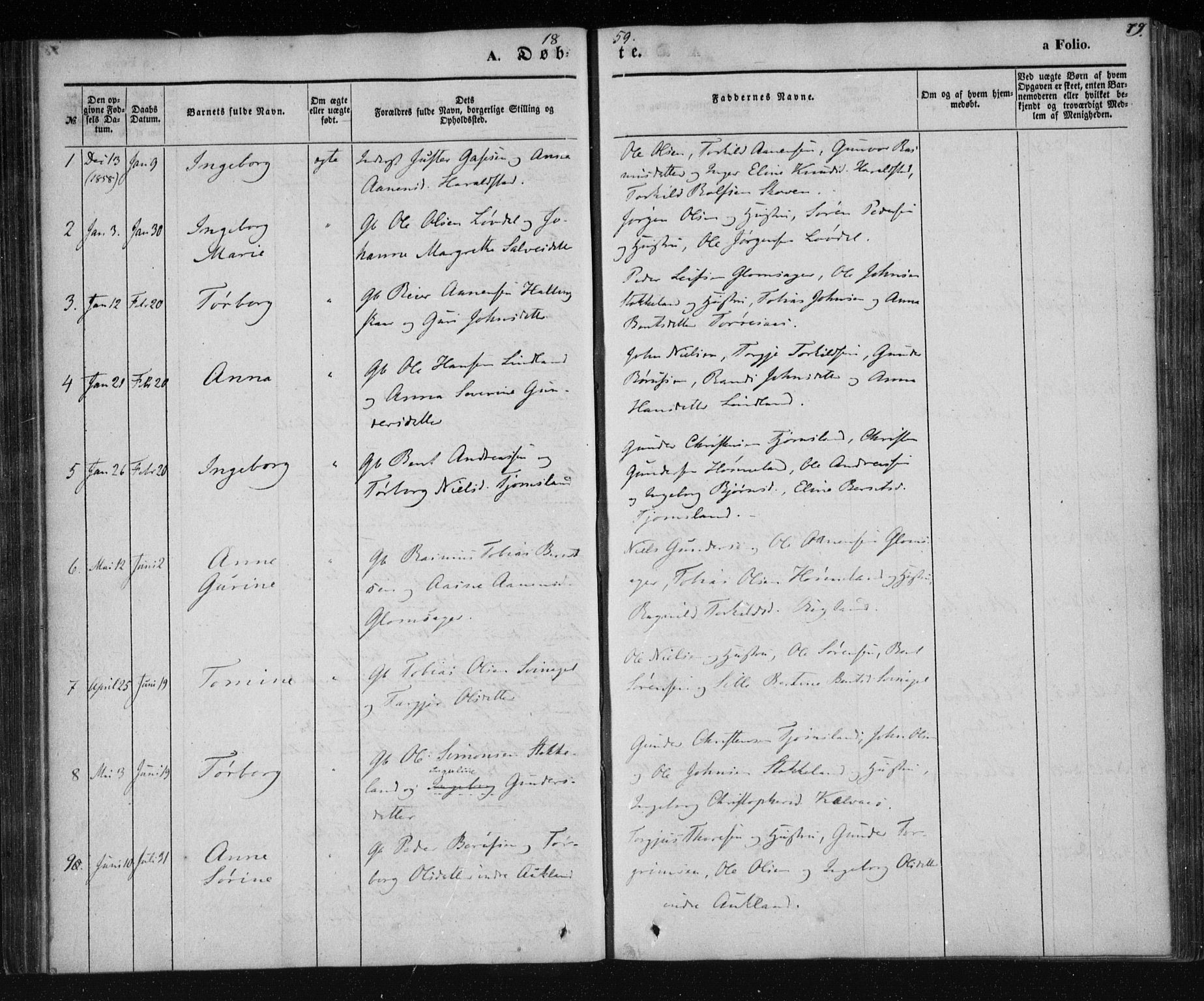 Holum sokneprestkontor, AV/SAK-1111-0022/F/Fa/Fab/L0005: Parish register (official) no. A 5, 1847-1874, p. 79