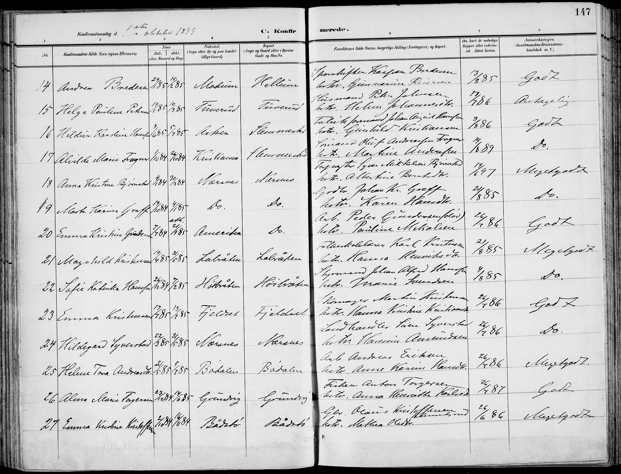 Røyken kirkebøker, AV/SAKO-A-241/F/Fa/L0009: Parish register (official) no. 9, 1898-1911, p. 147