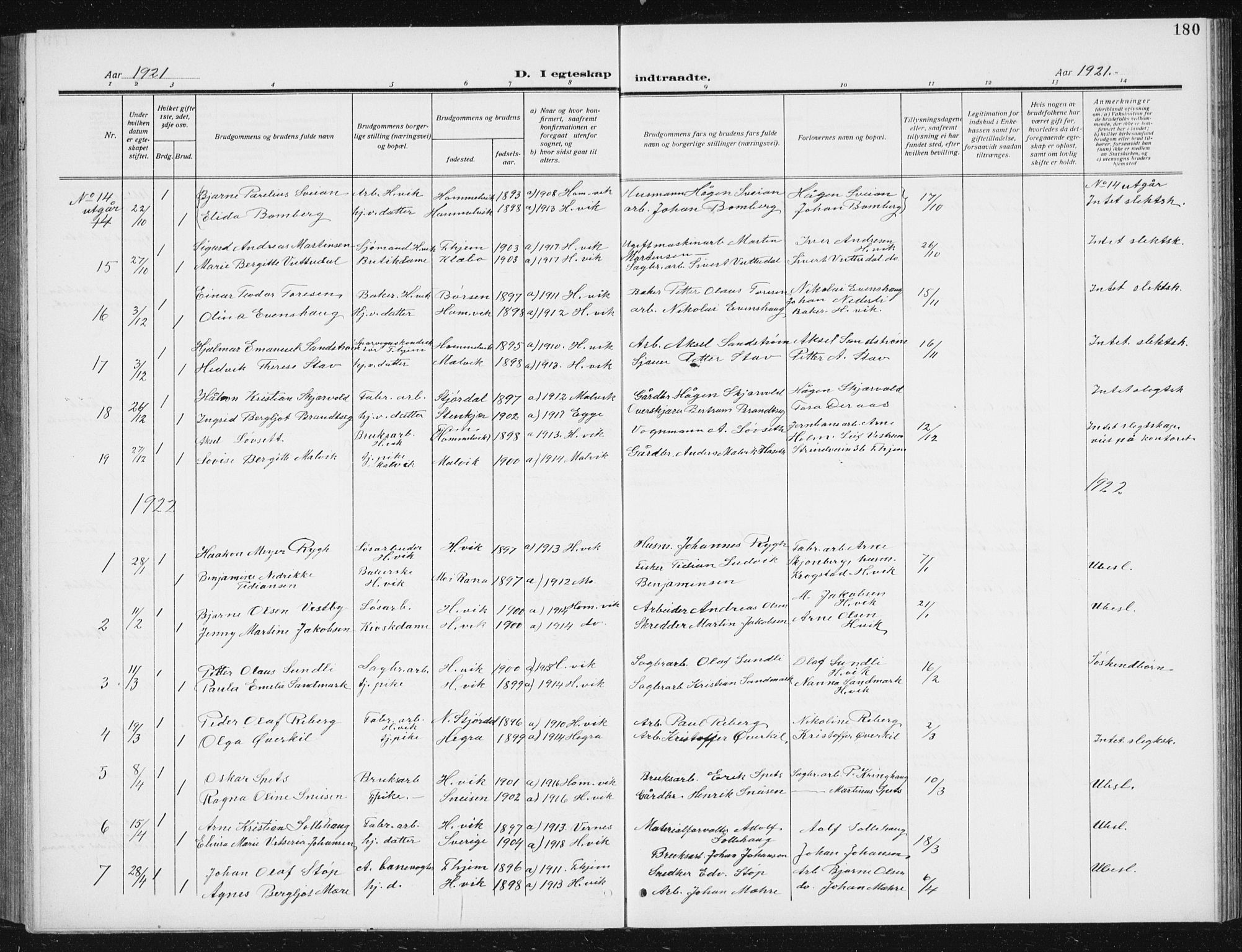 Ministerialprotokoller, klokkerbøker og fødselsregistre - Sør-Trøndelag, SAT/A-1456/617/L0431: Parish register (copy) no. 617C02, 1910-1936, p. 180