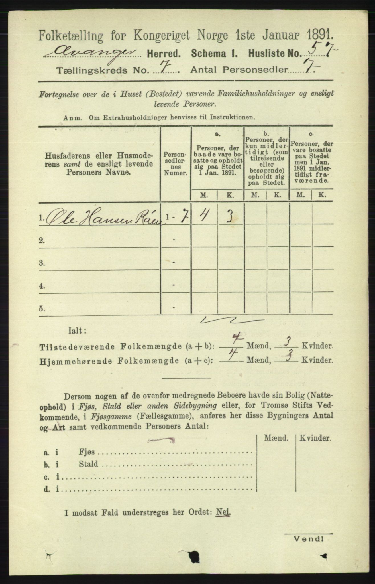 RA, 1891 census for 1237 Evanger, 1891, p. 1874