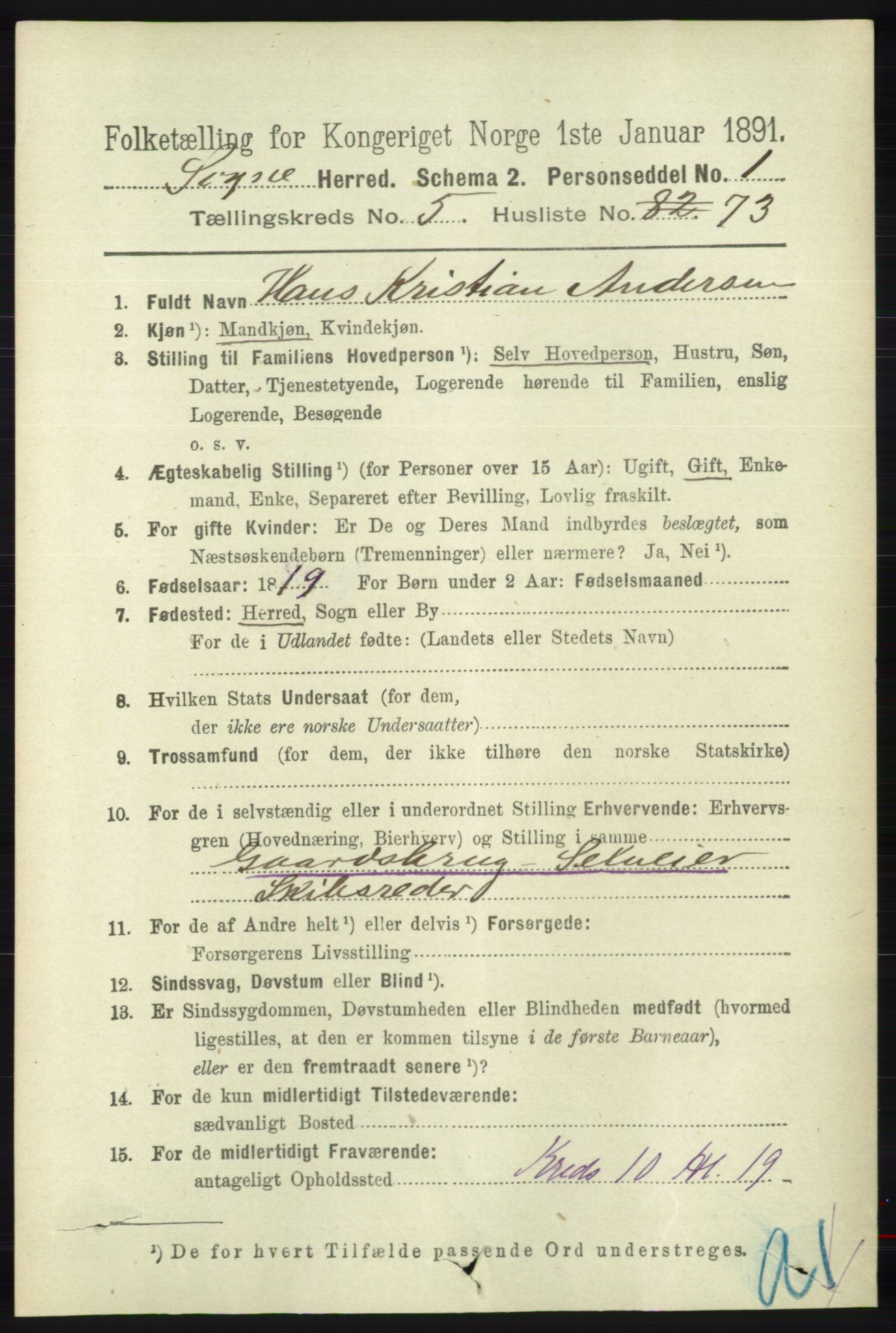 RA, 1891 census for 1018 Søgne, 1891, p. 1349