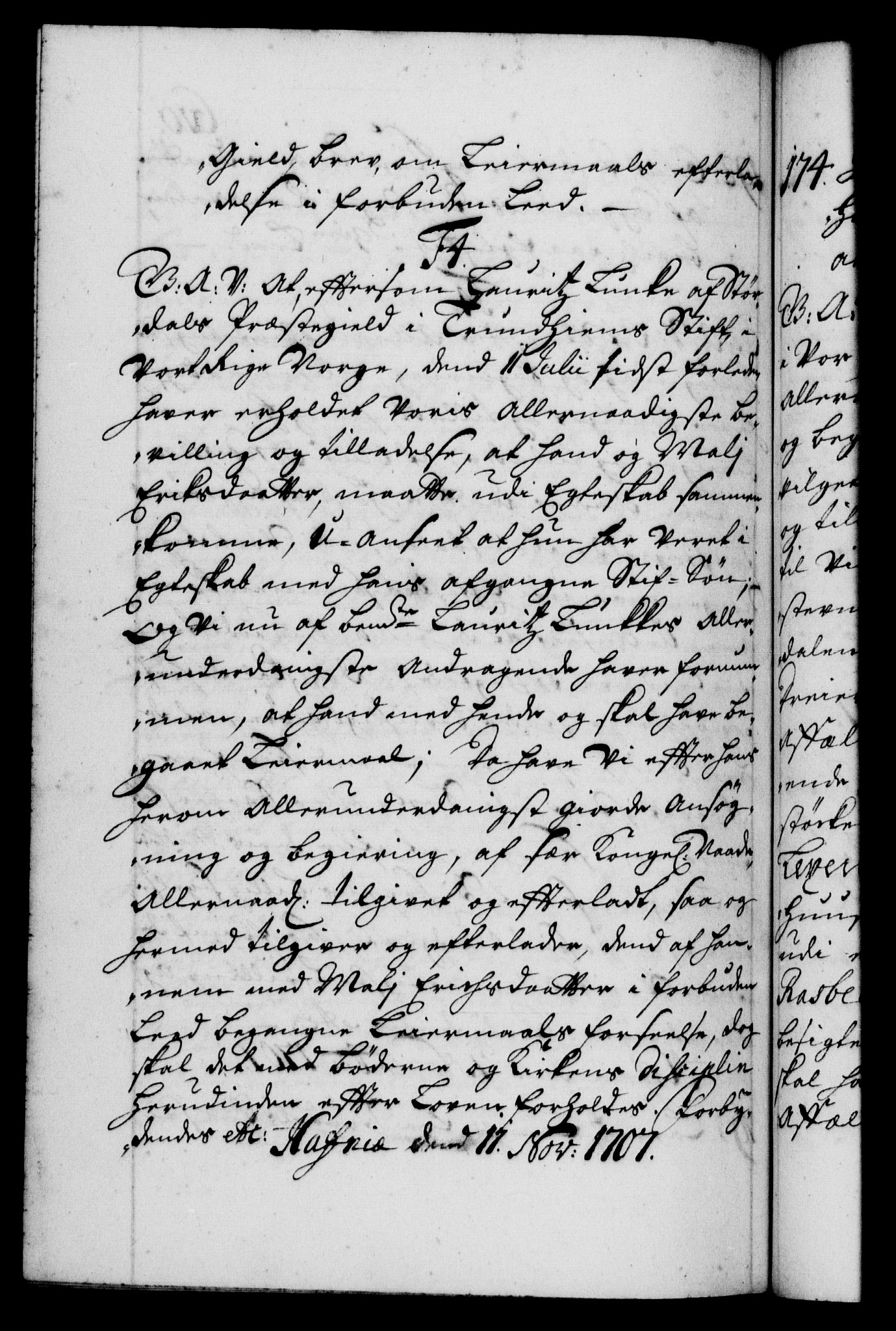 Danske Kanselli 1572-1799, AV/RA-EA-3023/F/Fc/Fca/Fcaa/L0019: Norske registre, 1704-1707, p. 610b