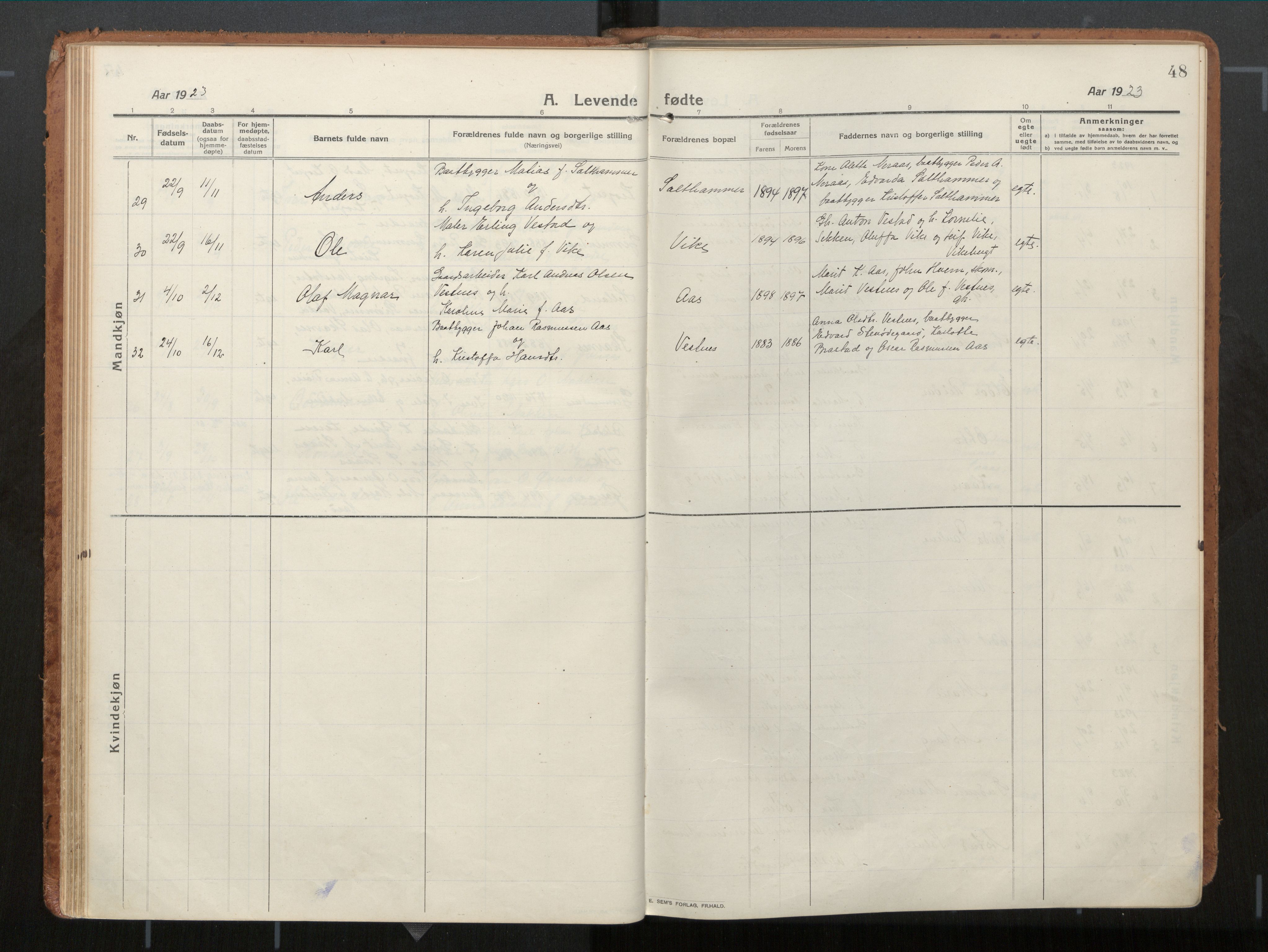 Ministerialprotokoller, klokkerbøker og fødselsregistre - Møre og Romsdal, AV/SAT-A-1454/539/L0534a: Parish register (official) no. 539A08, 1912-1935, p. 48