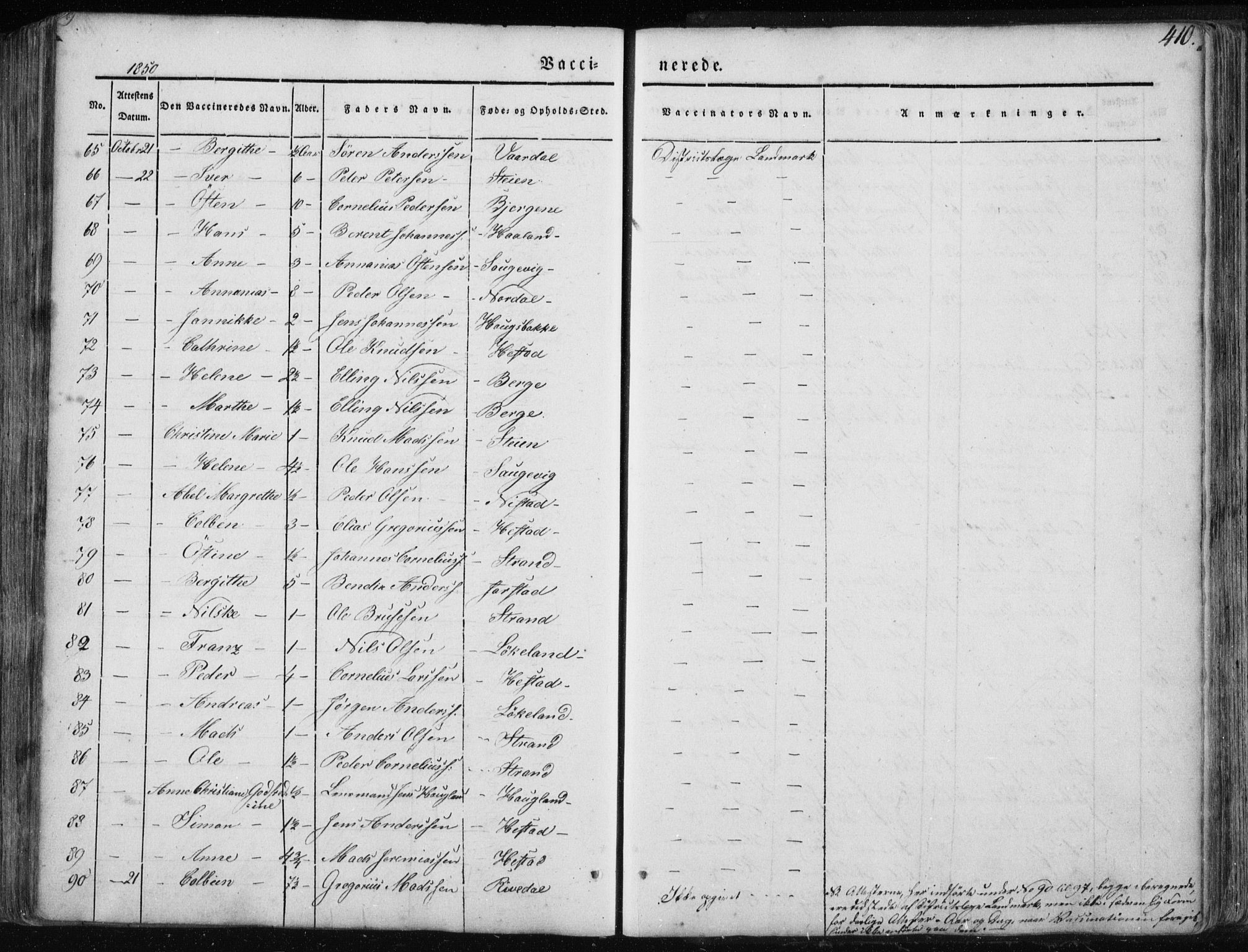 Fjaler sokneprestembete, SAB/A-79801/H/Haa/Haaa/L0006: Parish register (official) no. A 6, 1835-1884, p. 410