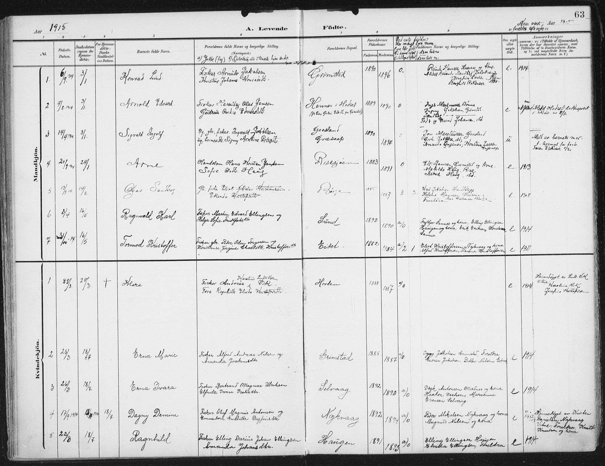 Ministerialprotokoller, klokkerbøker og fødselsregistre - Nordland, SAT/A-1459/892/L1321: Parish register (official) no. 892A02, 1902-1918, p. 63