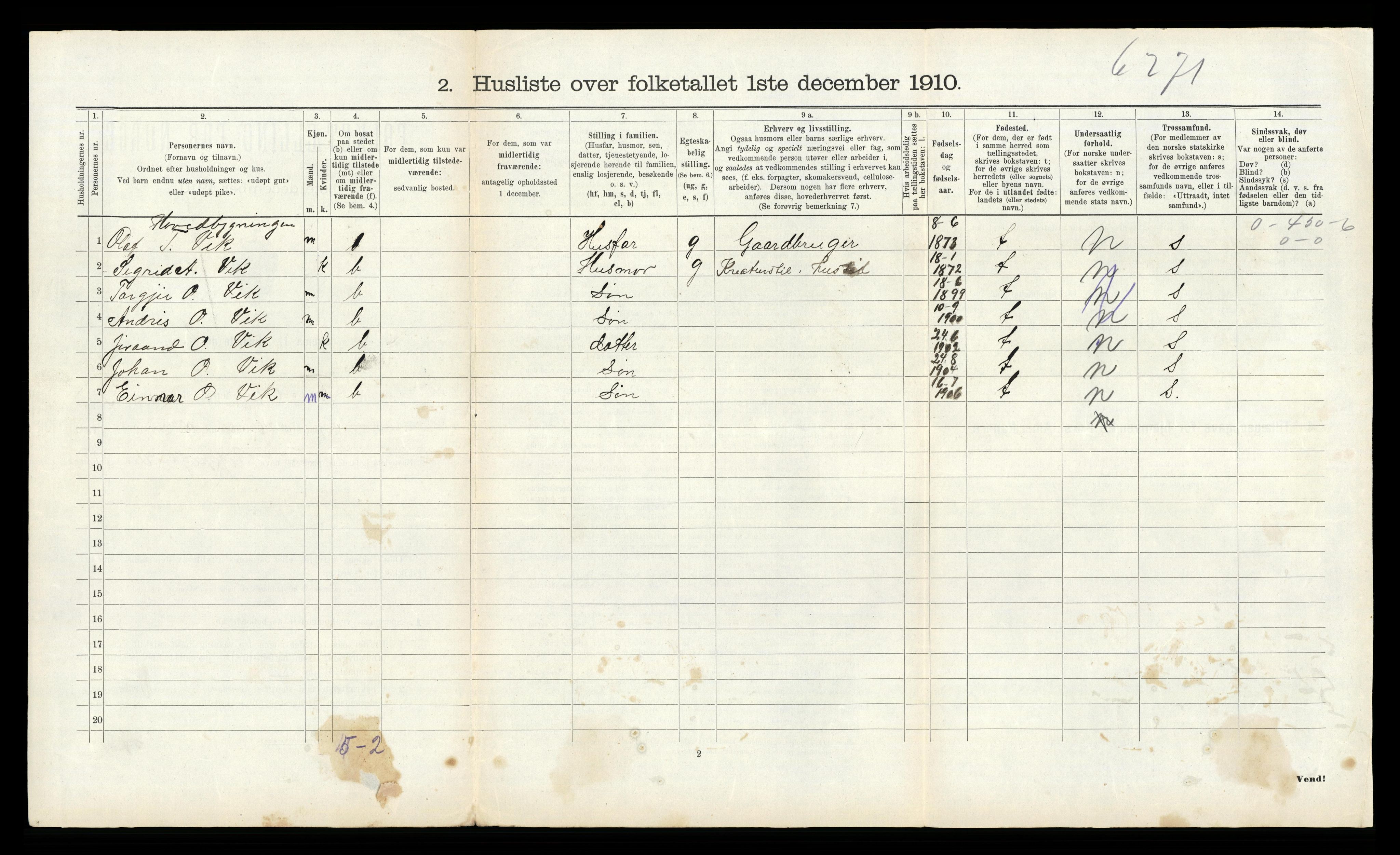 RA, 1910 census for Fyresdal, 1910, p. 634