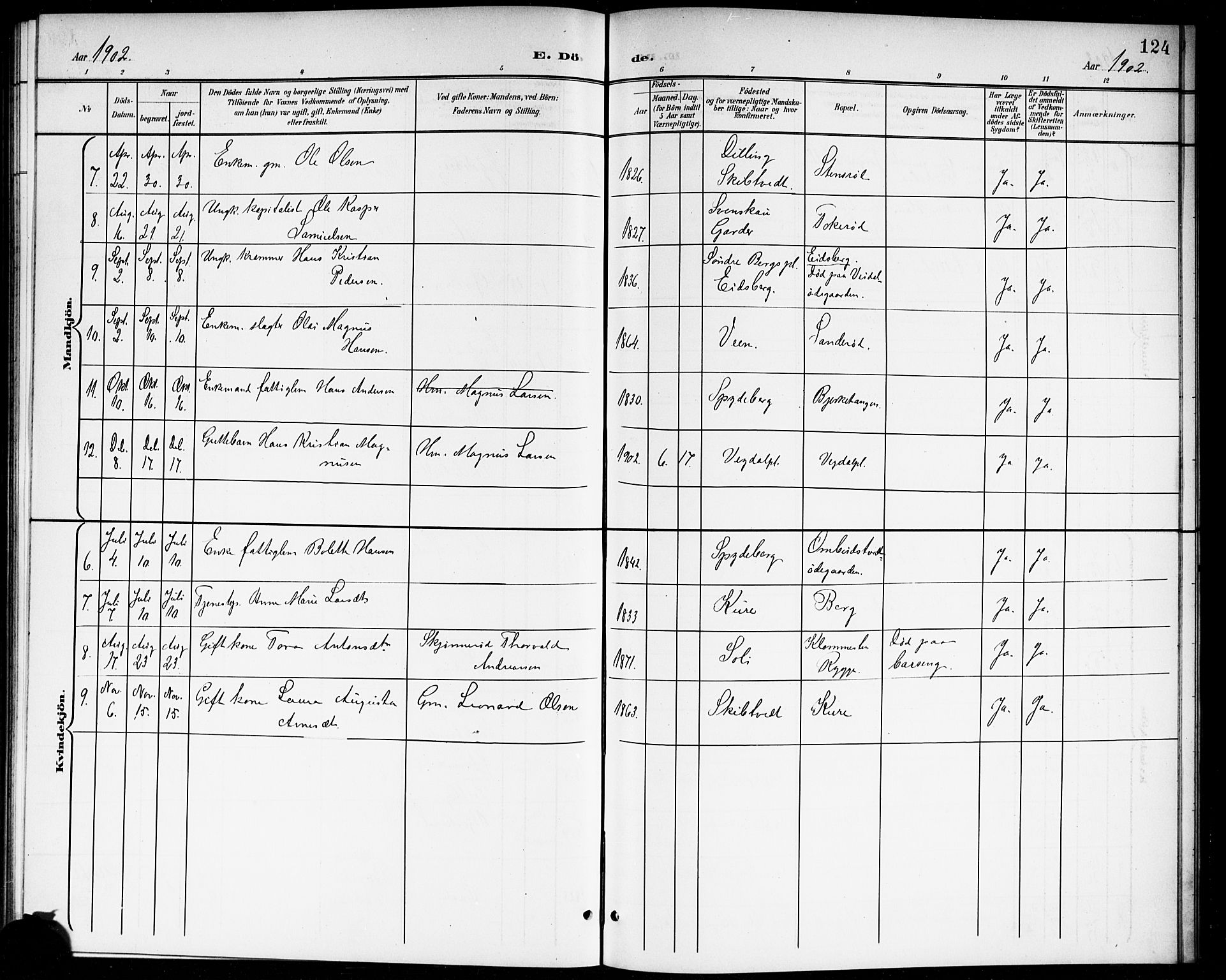 Våler prestekontor Kirkebøker, SAO/A-11083/G/Ga/L0004: Parish register (copy) no. I 4, 1901-1914, p. 124