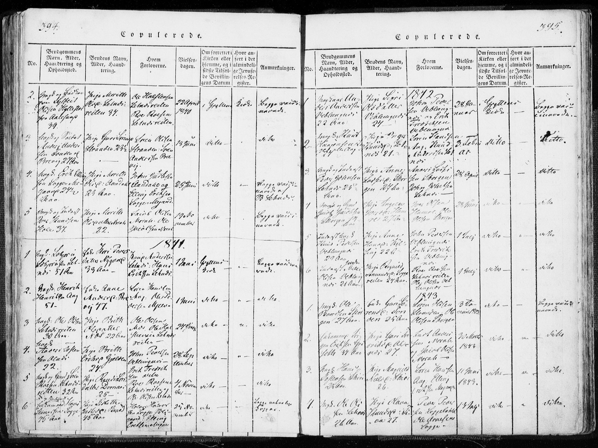 Ministerialprotokoller, klokkerbøker og fødselsregistre - Møre og Romsdal, SAT/A-1454/544/L0571: Parish register (official) no. 544A04, 1818-1853, p. 394-395