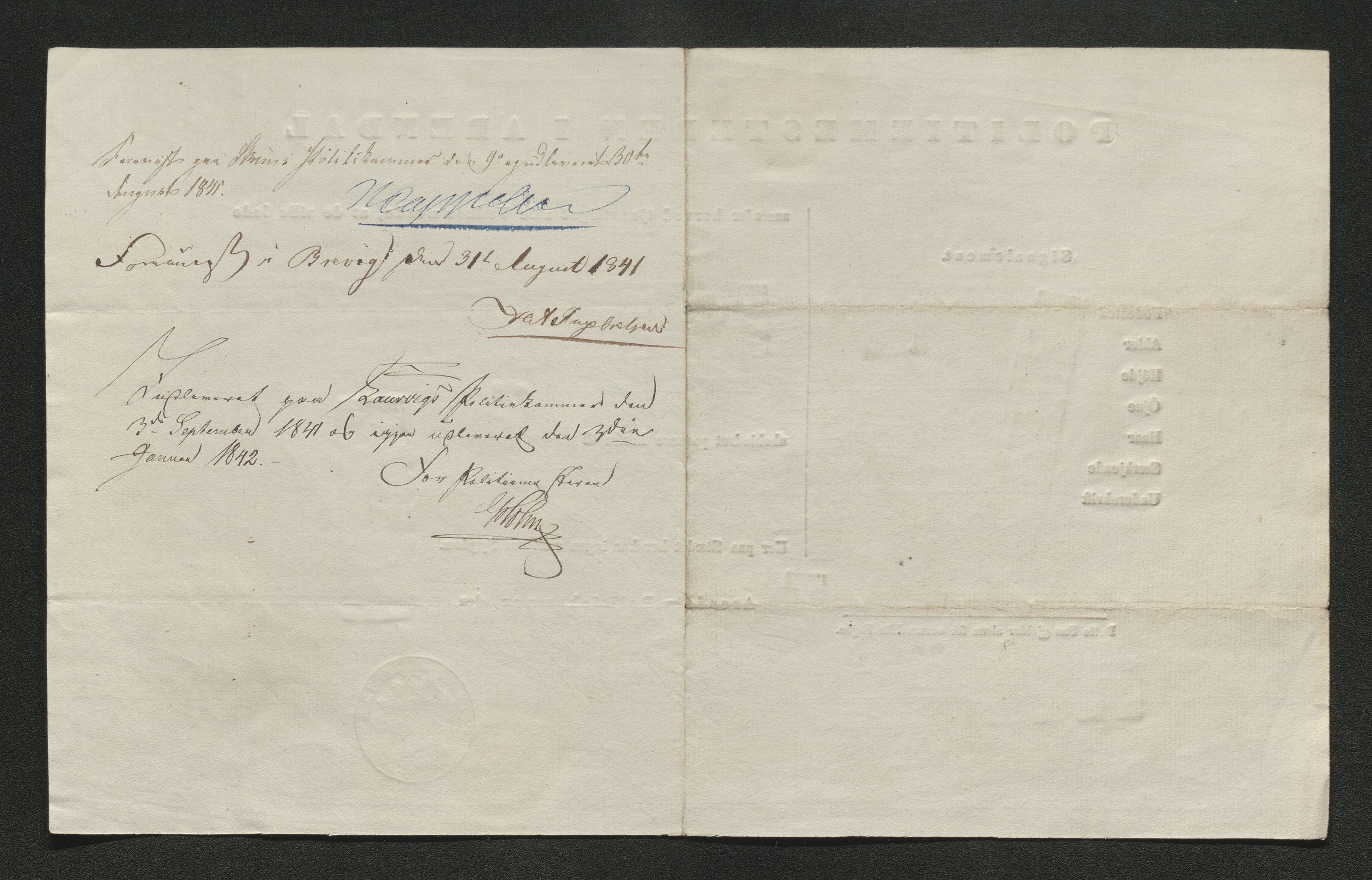 Drammen politikammer, AV/SAKO-A-623/I/Ia/Iab/L0006: Innleverte pass, 1841-1842, p. 342