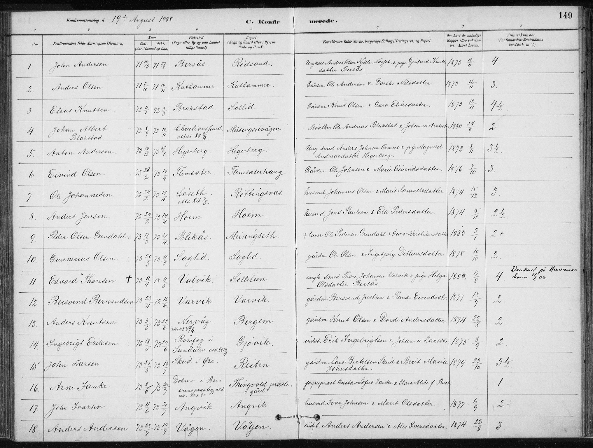 Ministerialprotokoller, klokkerbøker og fødselsregistre - Møre og Romsdal, SAT/A-1454/586/L0987: Parish register (official) no. 586A13, 1879-1892, p. 149