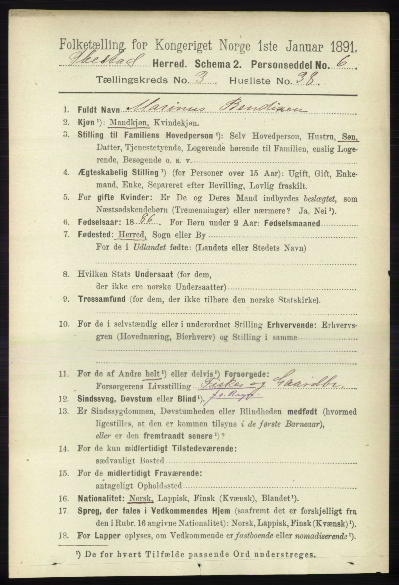 RA, 1891 census for 1917 Ibestad, 1891, p. 1988