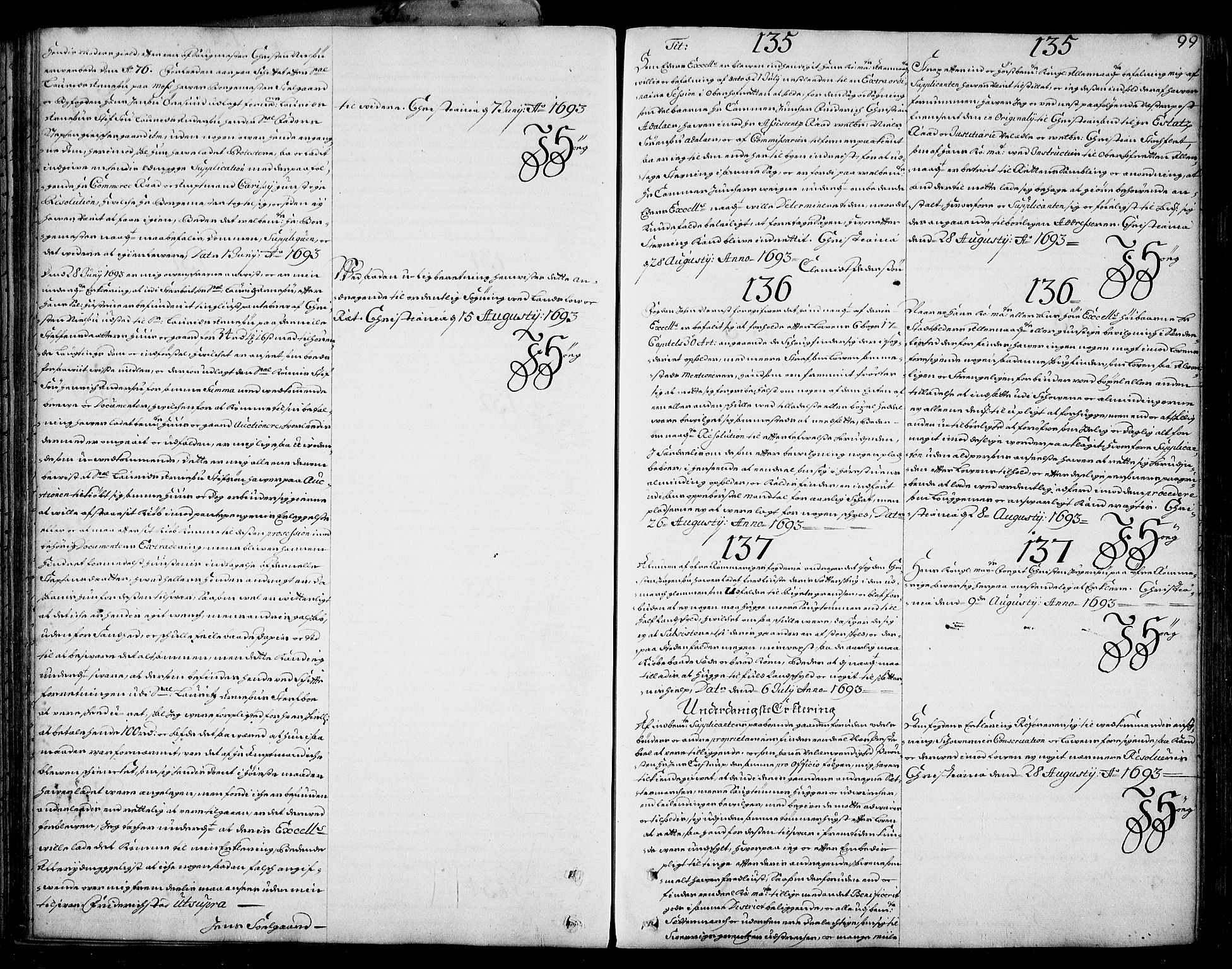 Stattholderembetet 1572-1771, RA/EA-2870/Ad/L0005: Supplikasjons- og resolusjonsprotokoll, 1692-1699, p. 98b-99a