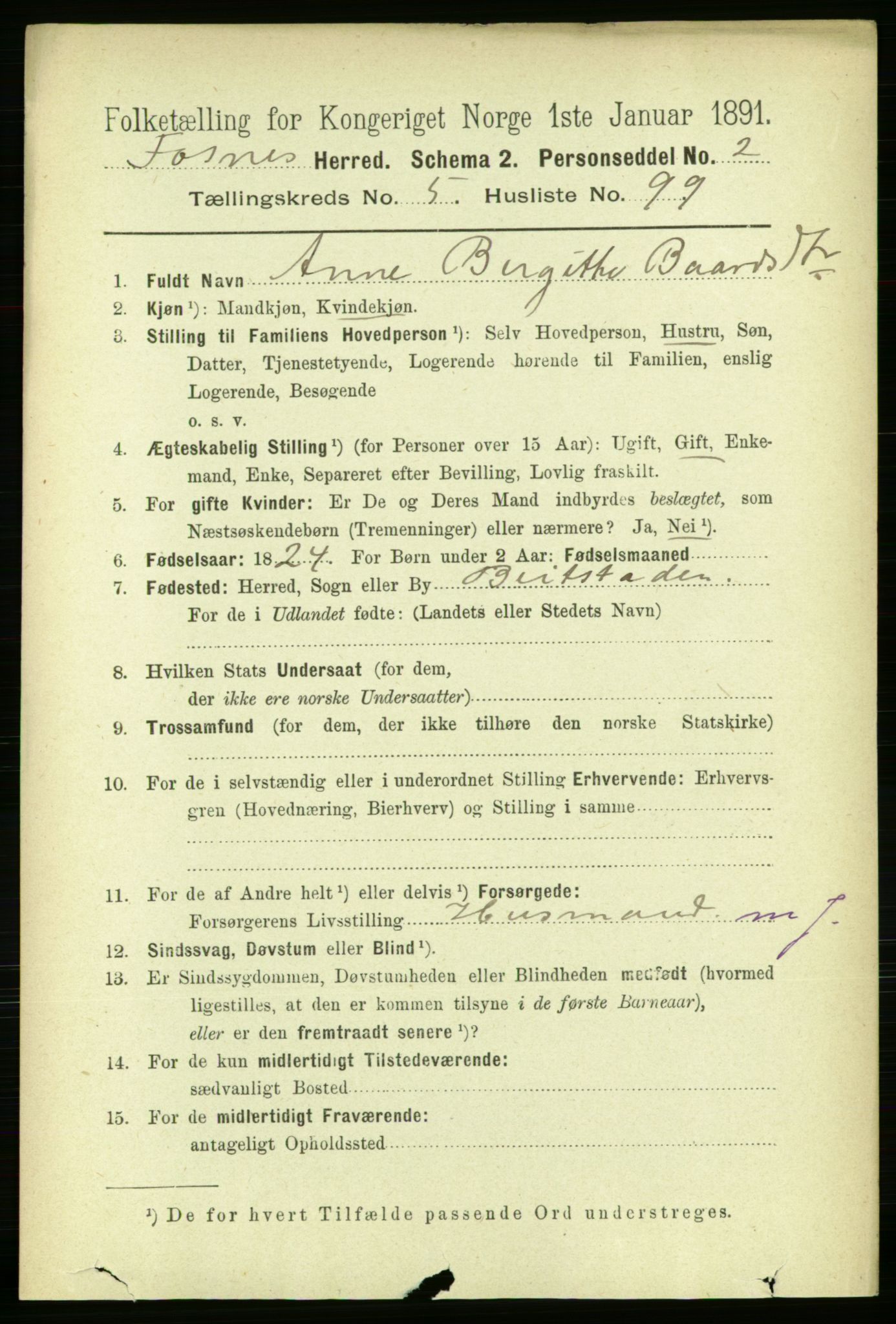 RA, 1891 census for 1748 Fosnes, 1891, p. 2653