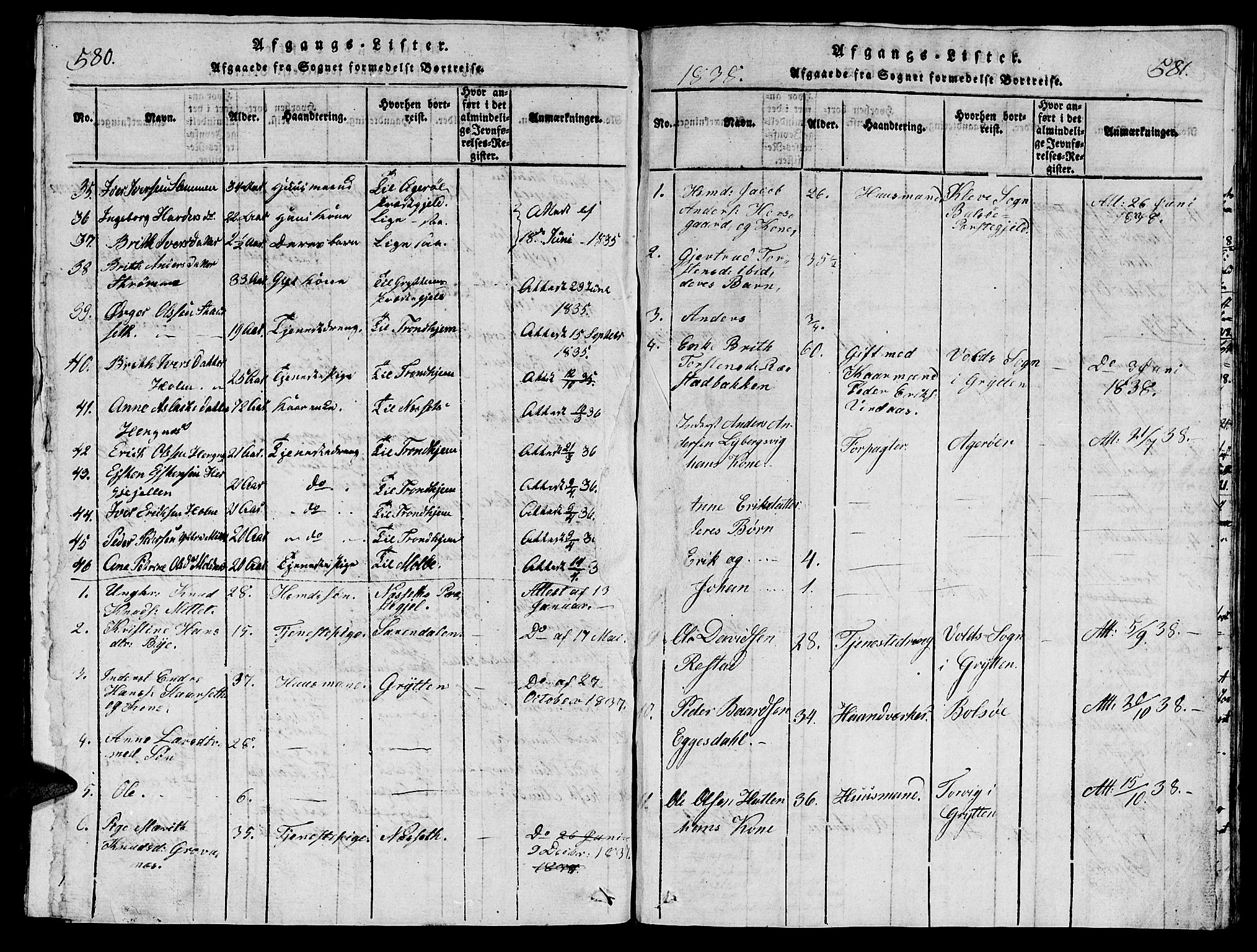 Ministerialprotokoller, klokkerbøker og fødselsregistre - Møre og Romsdal, SAT/A-1454/547/L0610: Parish register (copy) no. 547C01, 1818-1839, p. 580-581