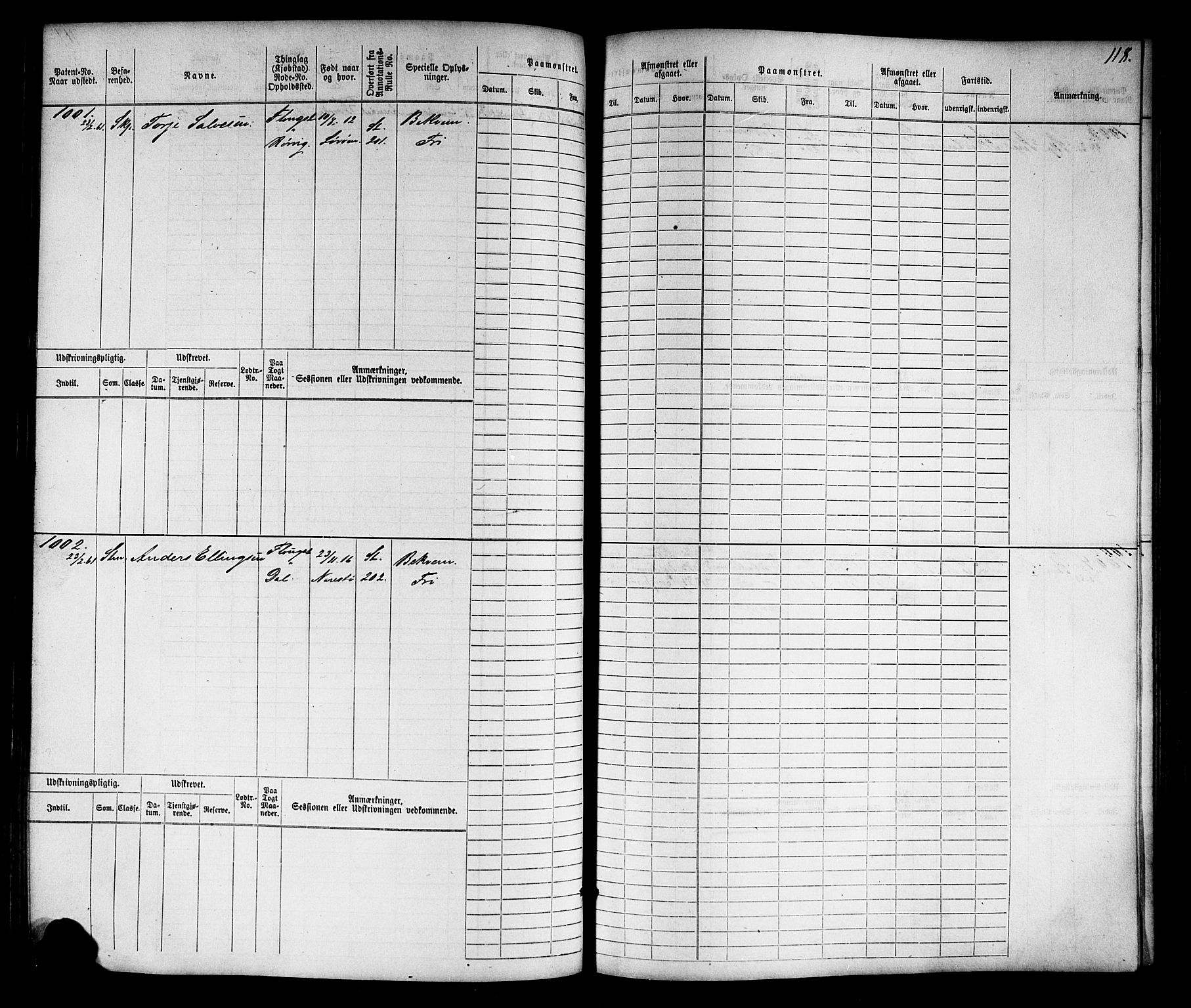 Tvedestrand mønstringskrets, SAK/2031-0011/F/Fb/L0016: Hovedrulle nr 767-1532, U-32, 1869-1910, p. 119