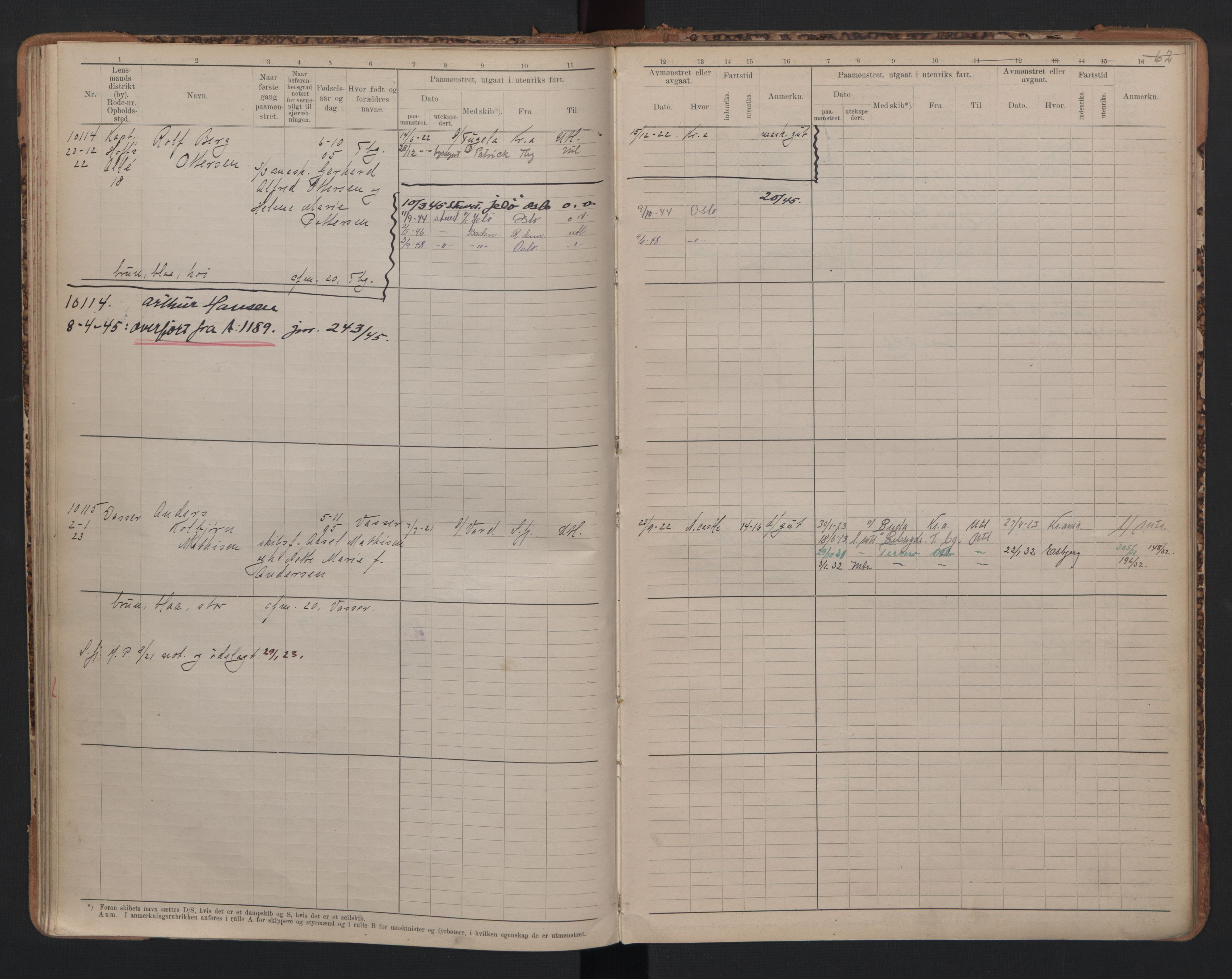 Tønsberg innrulleringskontor, AV/SAKO-A-786/F/Fc/Fcb/L0010: Hovedrulle Patent nr. 9993-1923, 1922-1923, p. 62