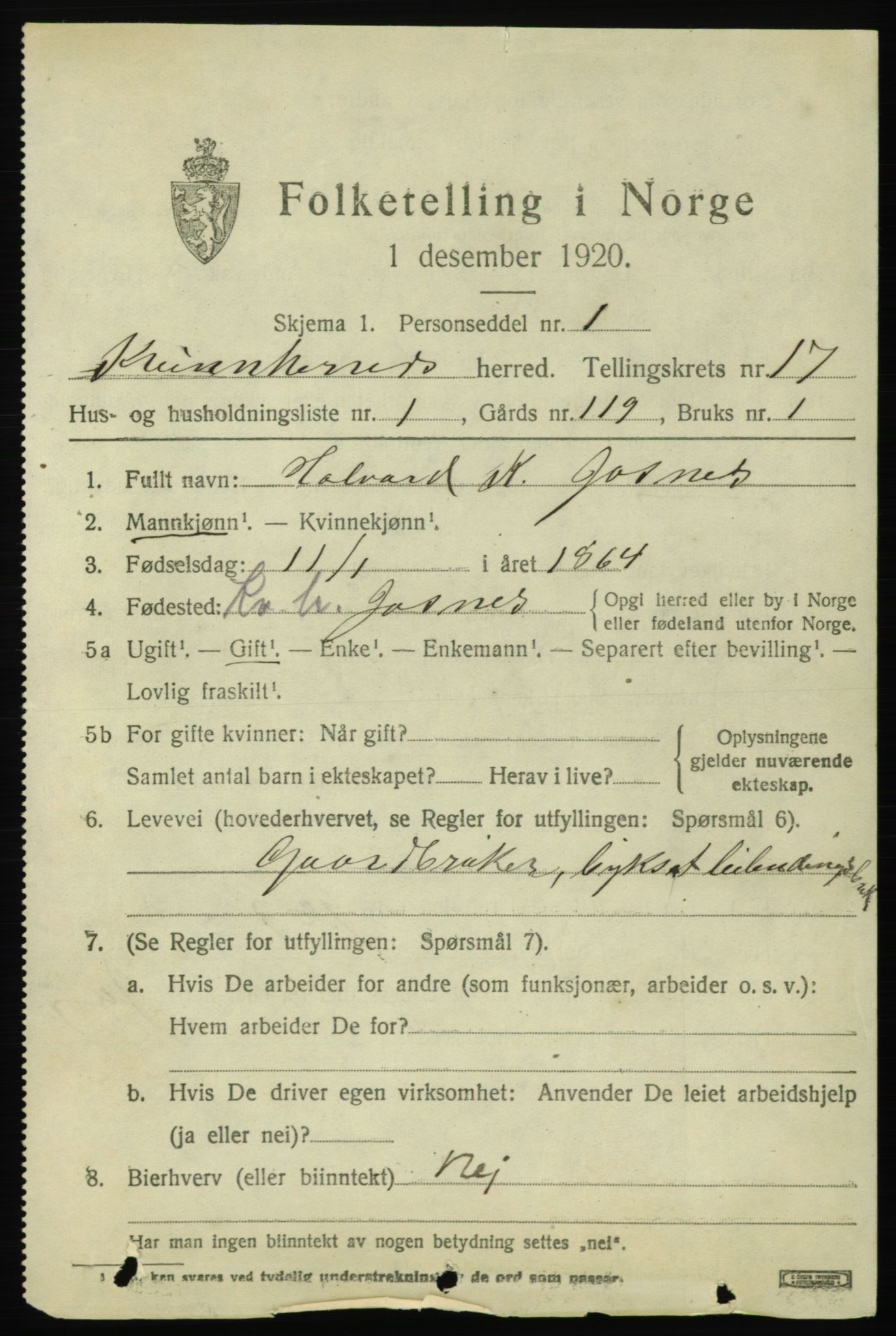 SAB, 1920 census for Kvinnherad, 1920, p. 10426