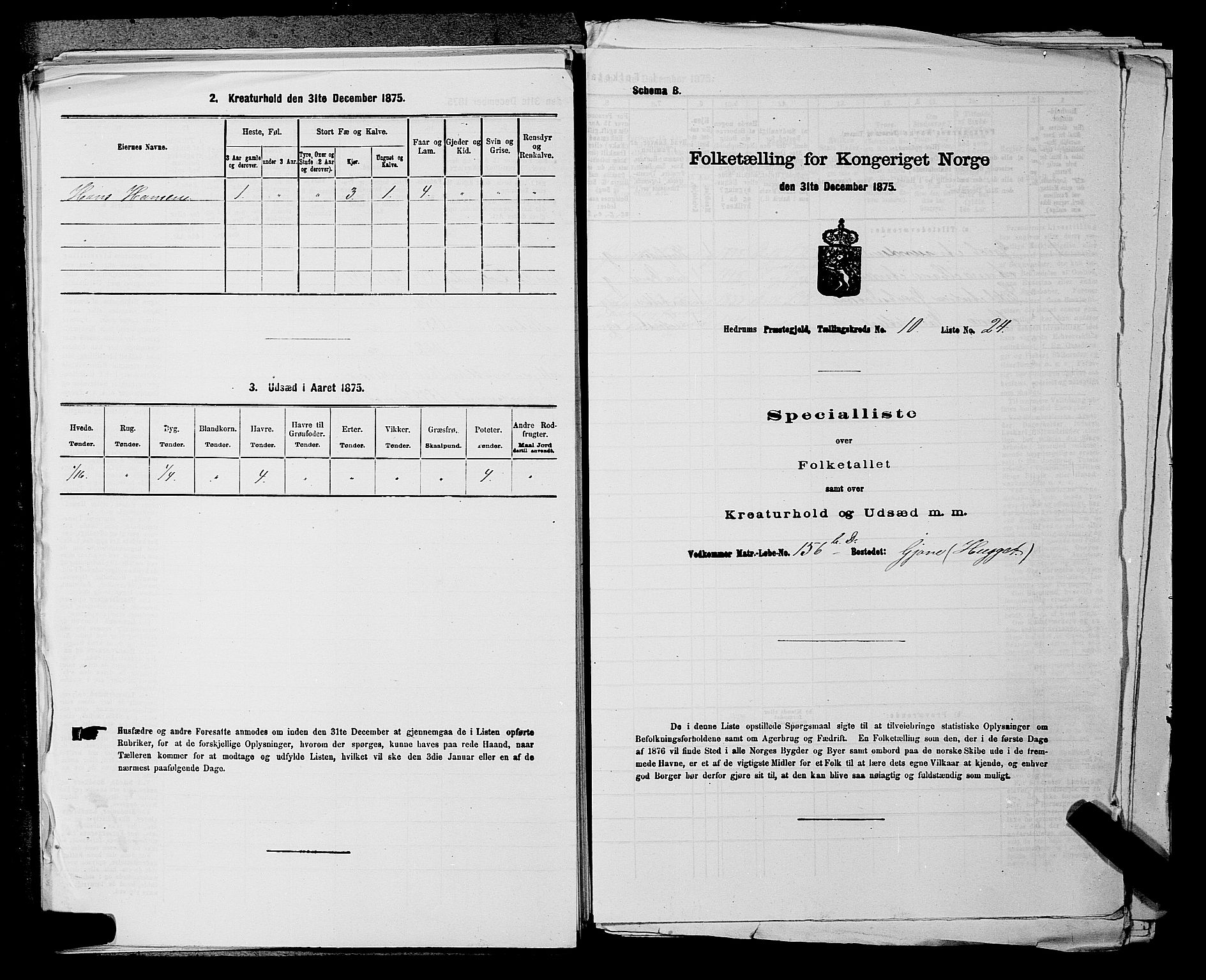 SAKO, 1875 census for 0727P Hedrum, 1875, p. 1028