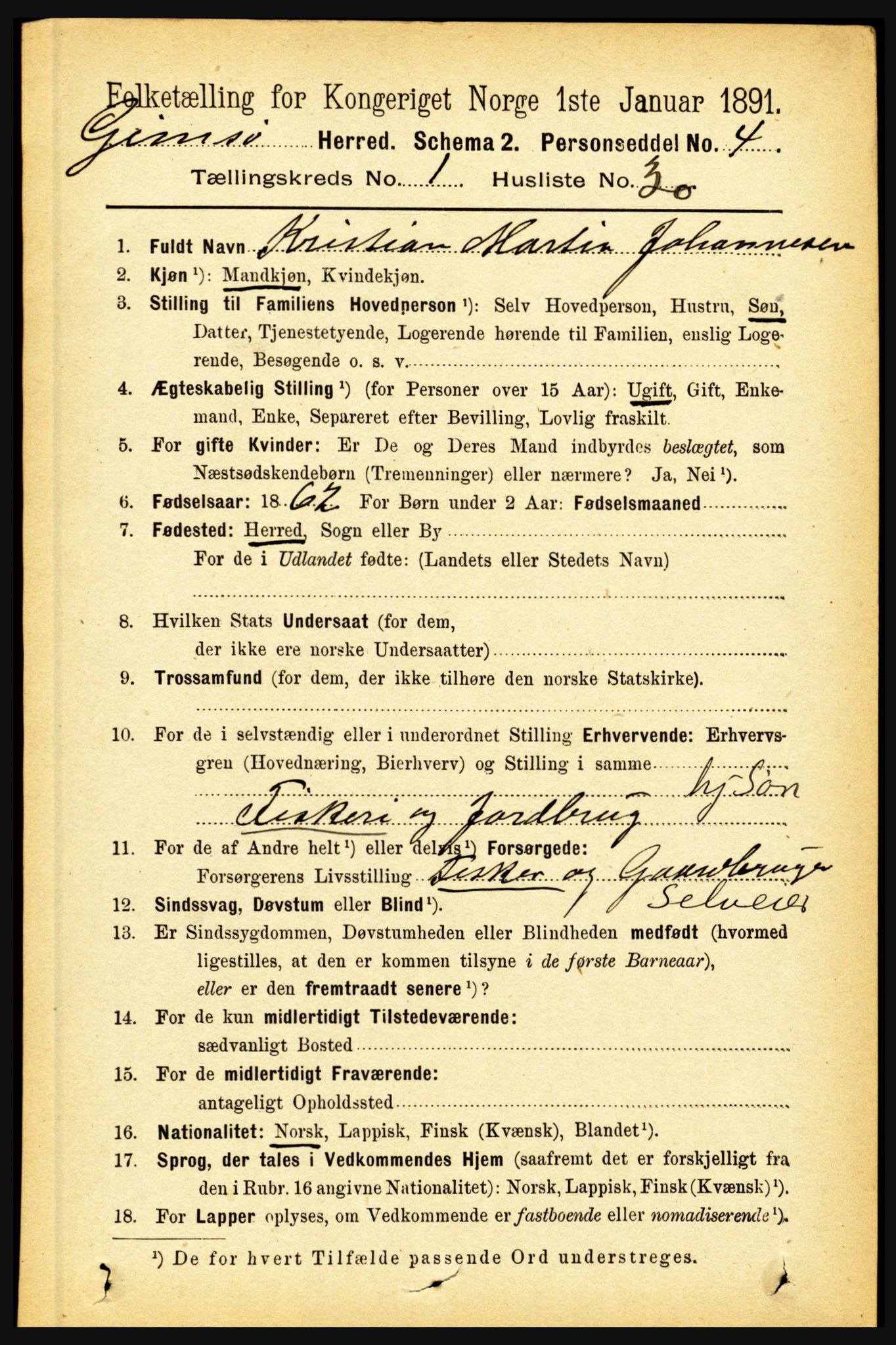 RA, 1891 census for 1864 Gimsøy, 1891, p. 250