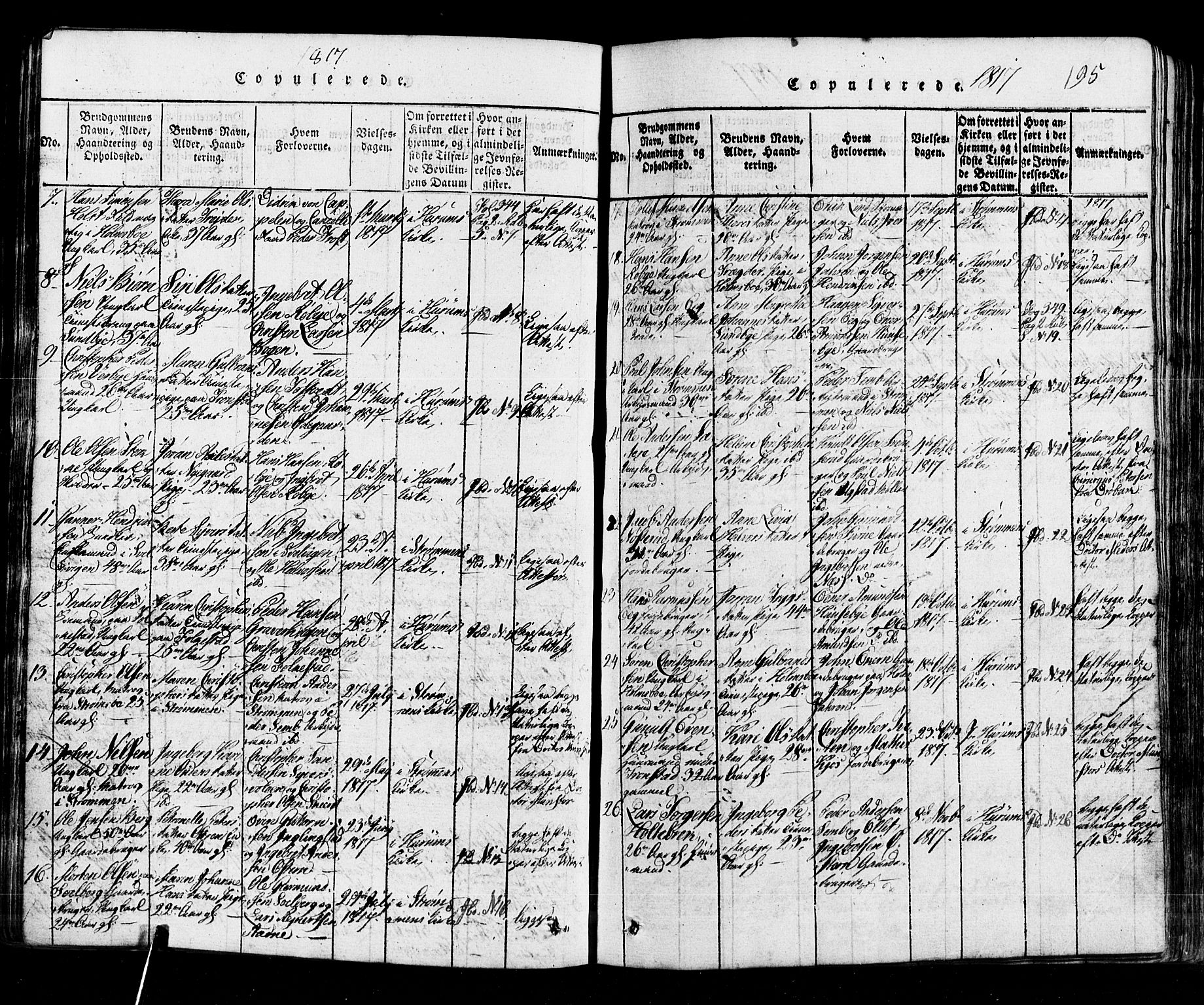 Hurum kirkebøker, AV/SAKO-A-229/G/Ga/L0001: Parish register (copy) no. I 1, 1816-1826, p. 195