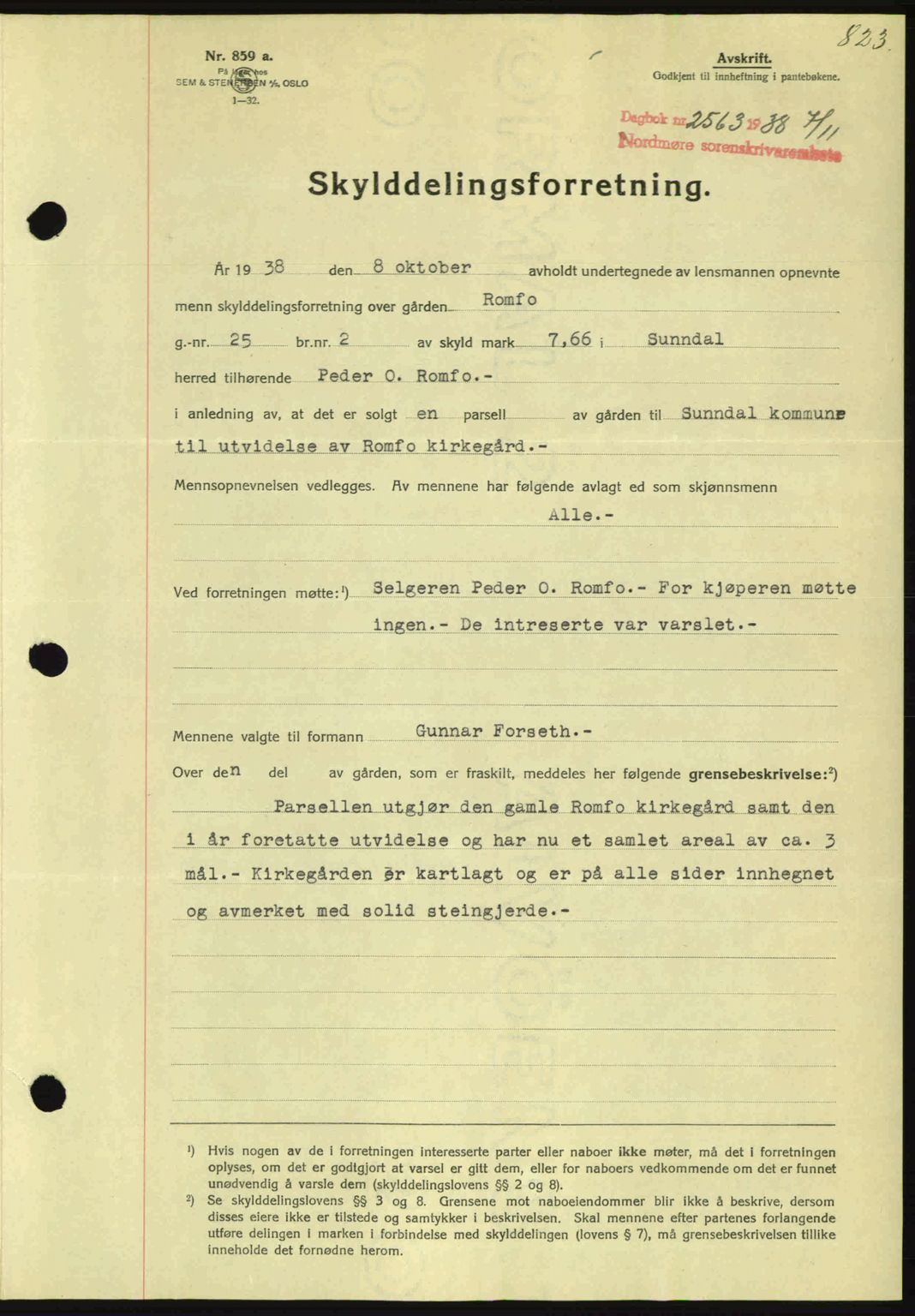 Nordmøre sorenskriveri, SAT/A-4132/1/2/2Ca: Mortgage book no. A84, 1938-1938, Diary no: : 2563/1938