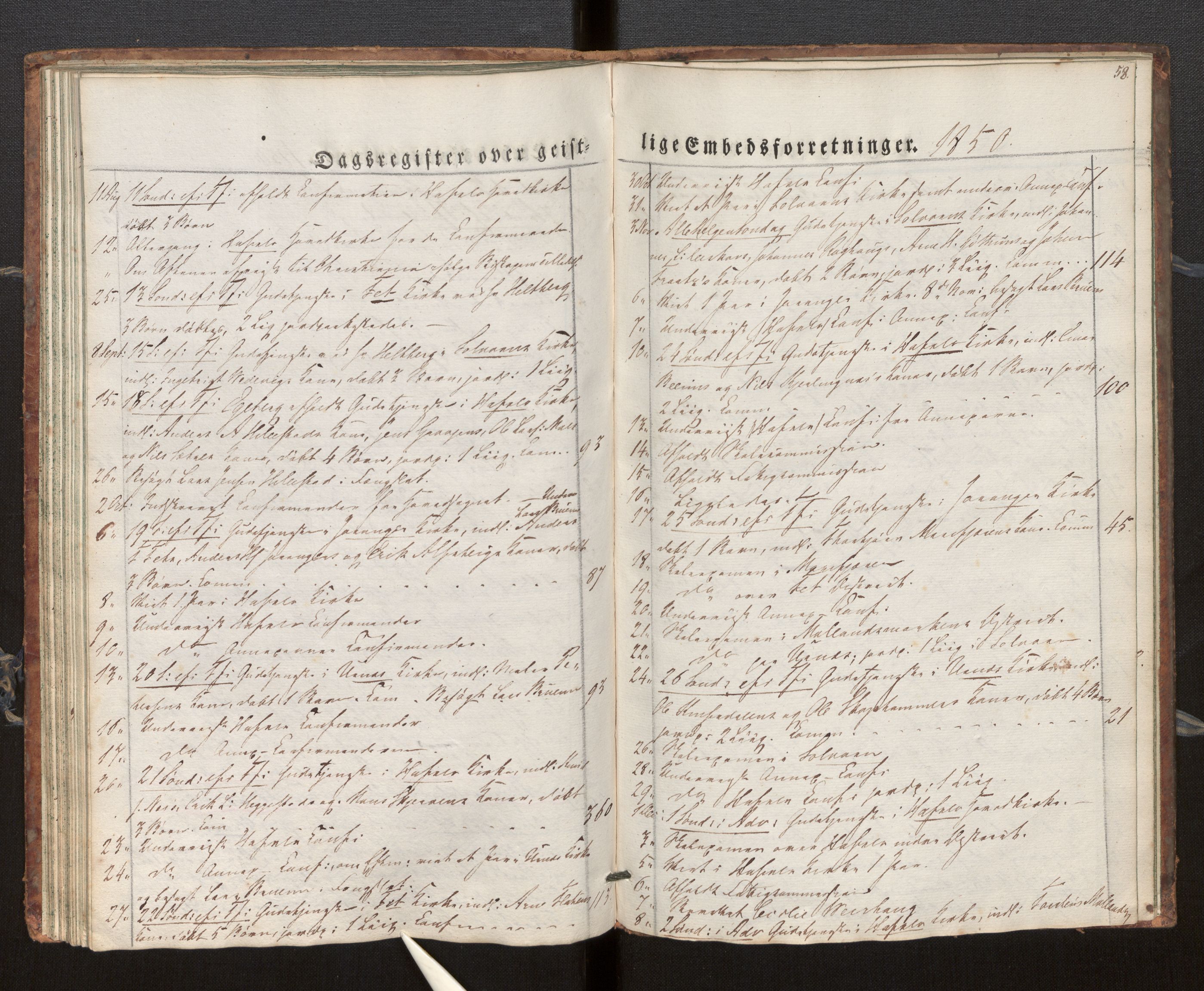 Hafslo sokneprestembete, SAB/A-80301/H/Haa/Haaf/L0001: Diary records no. F 1, 1834-1854, p. 58