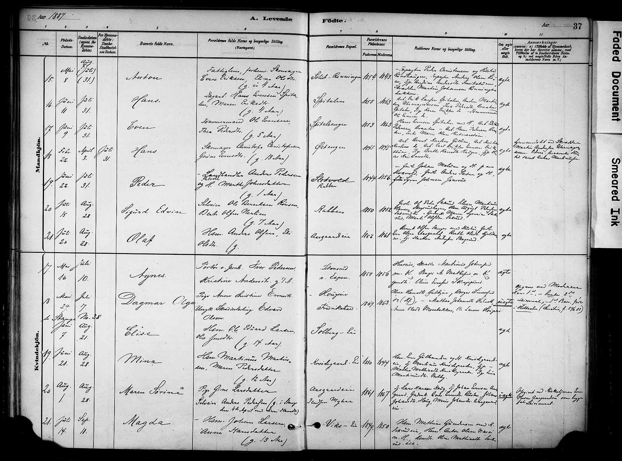 Stange prestekontor, AV/SAH-PREST-002/K/L0018: Parish register (official) no. 18, 1880-1896, p. 37