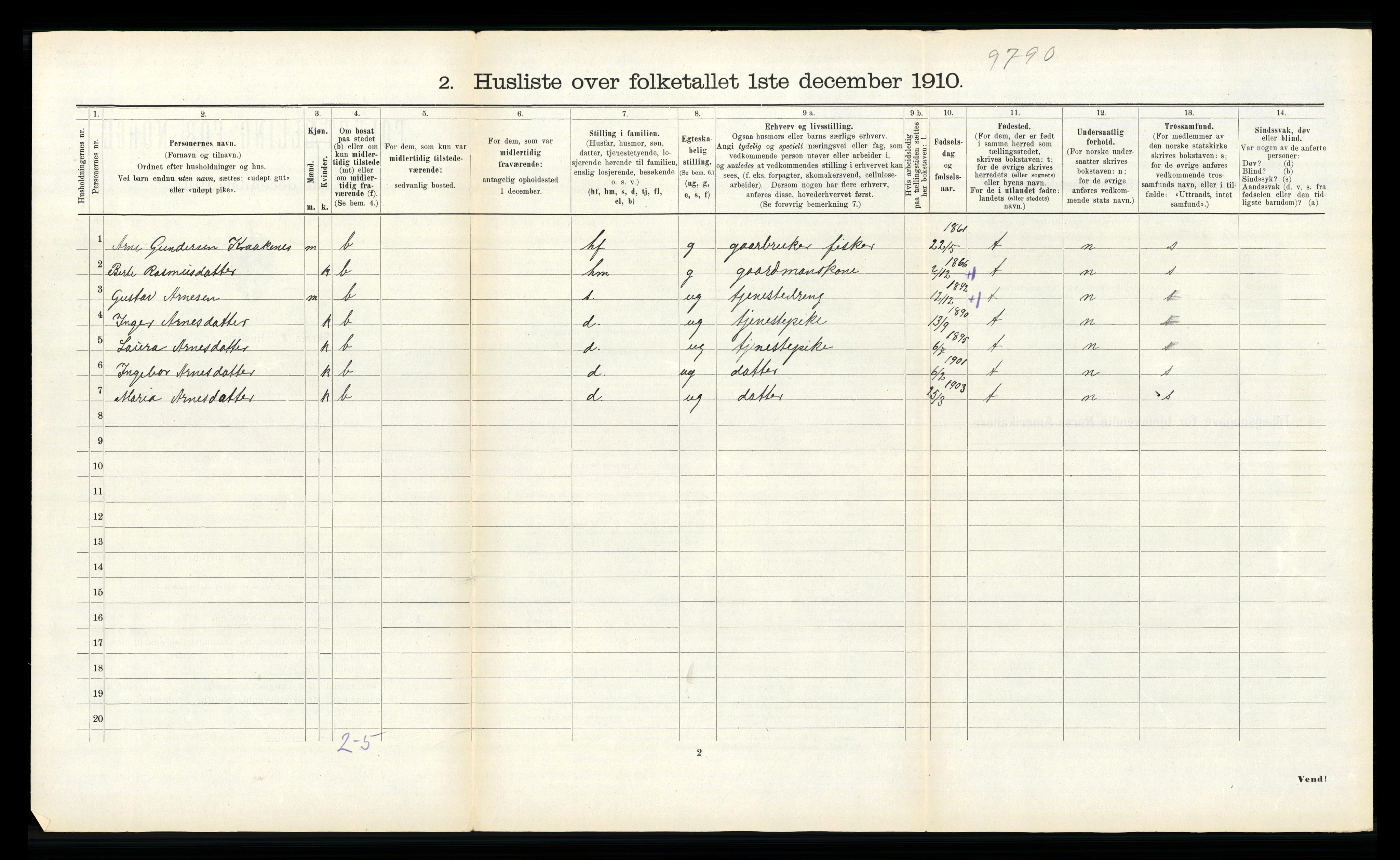 RA, 1910 census for Nord-Vågsøy, 1910, p. 274