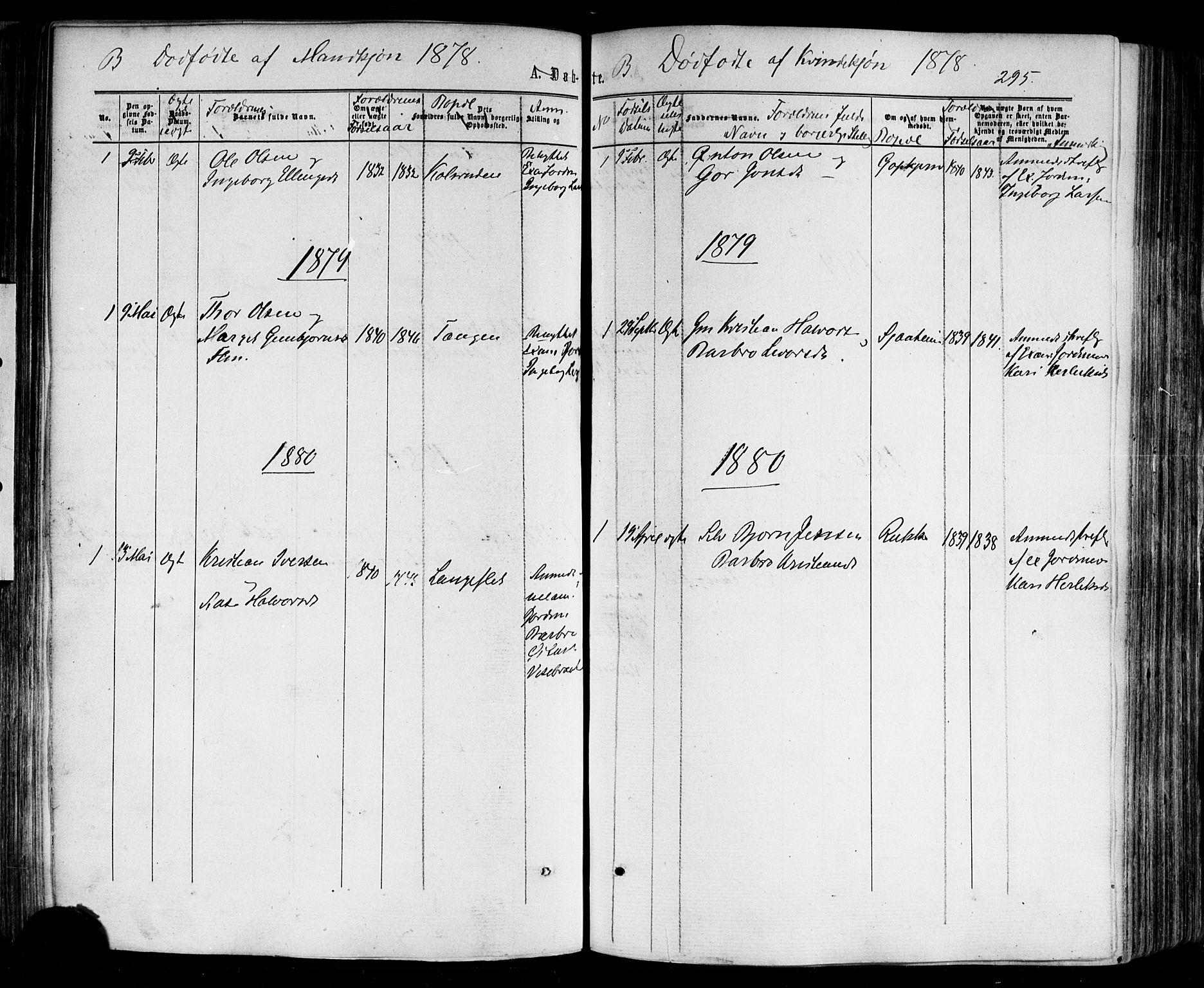 Nes kirkebøker, AV/SAKO-A-236/F/Fa/L0010: Parish register (official) no. 10, 1864-1880, p. 295