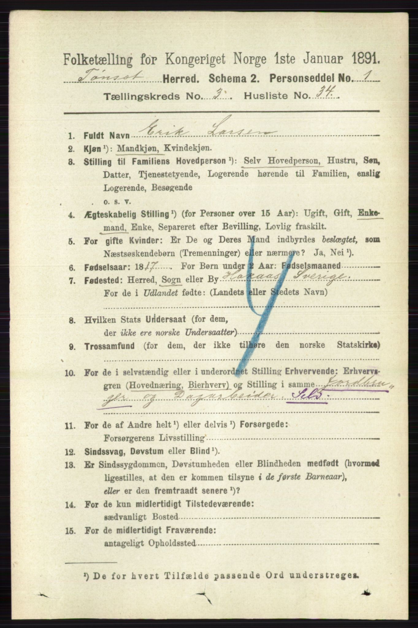 RA, 1891 census for 0437 Tynset, 1891, p. 726