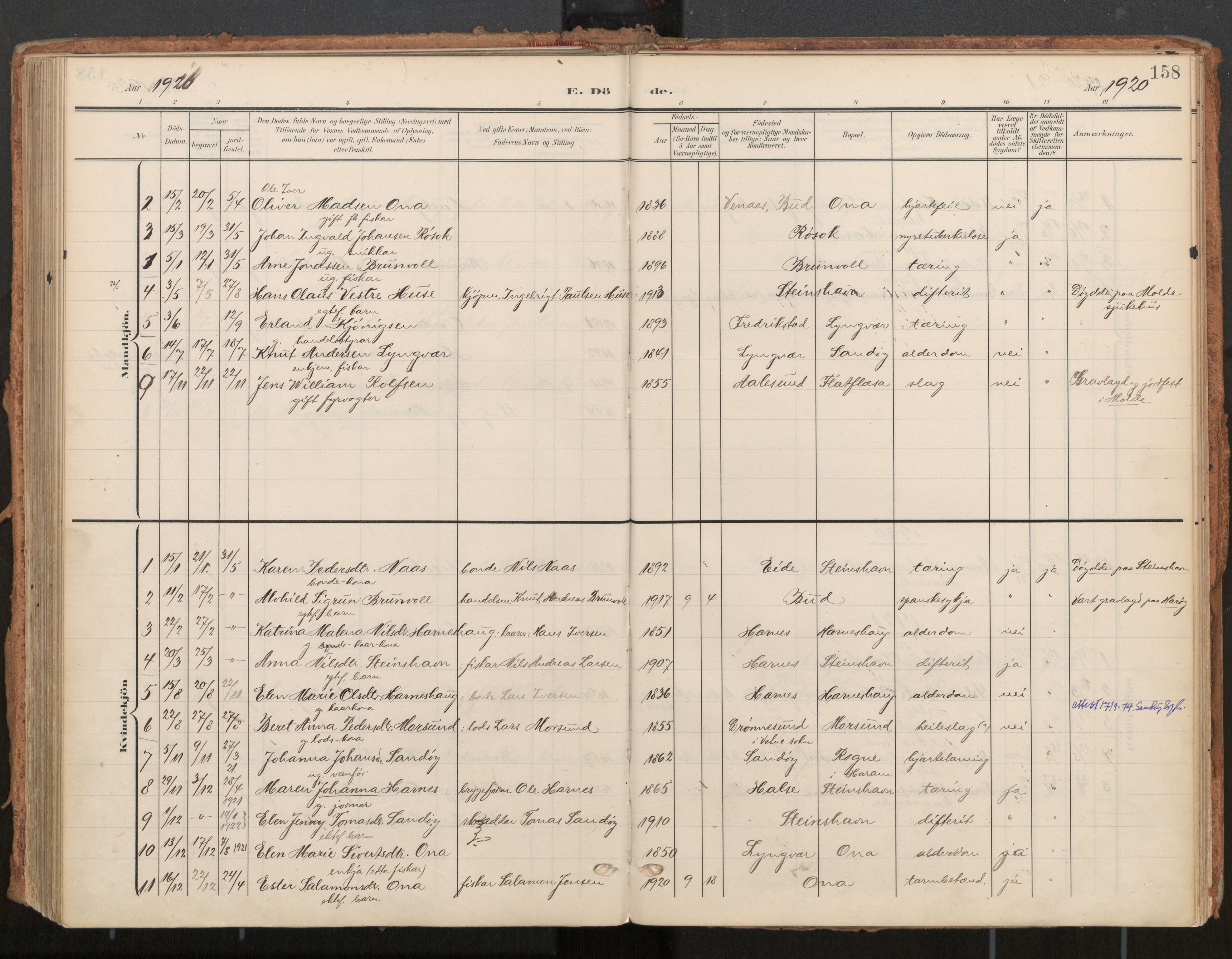 Ministerialprotokoller, klokkerbøker og fødselsregistre - Møre og Romsdal, AV/SAT-A-1454/561/L0730: Parish register (official) no. 561A04, 1901-1929, p. 158