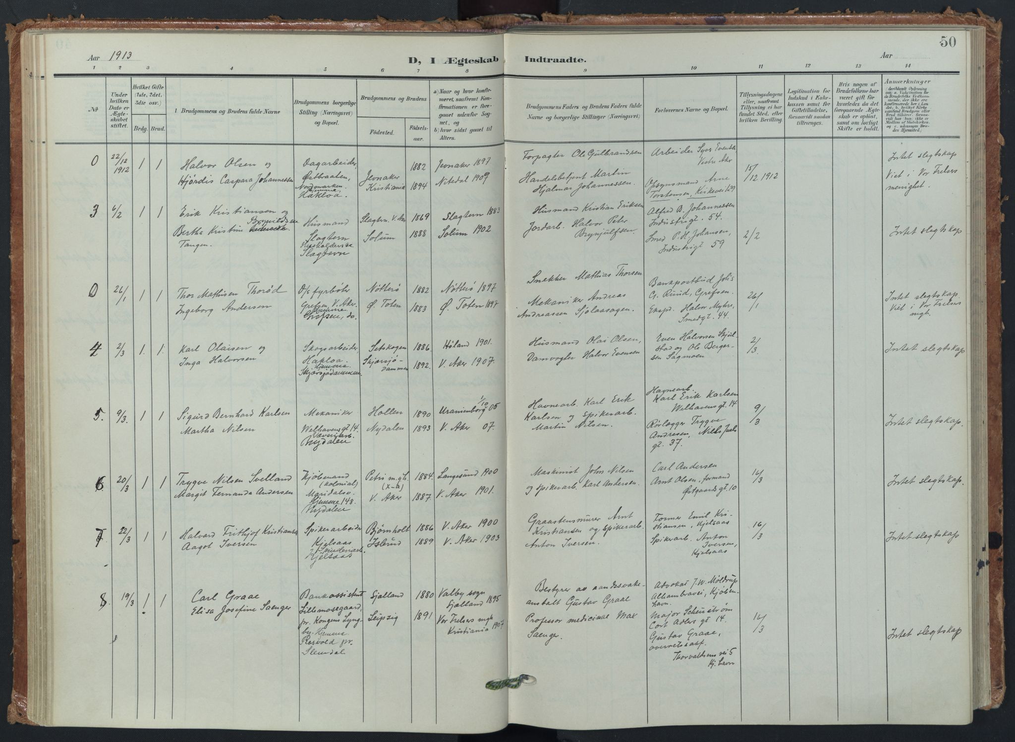 Vestre Aker prestekontor Kirkebøker, AV/SAO-A-10025/F/Fa/L0015: Parish register (official) no. 15, 1904-1929, p. 50