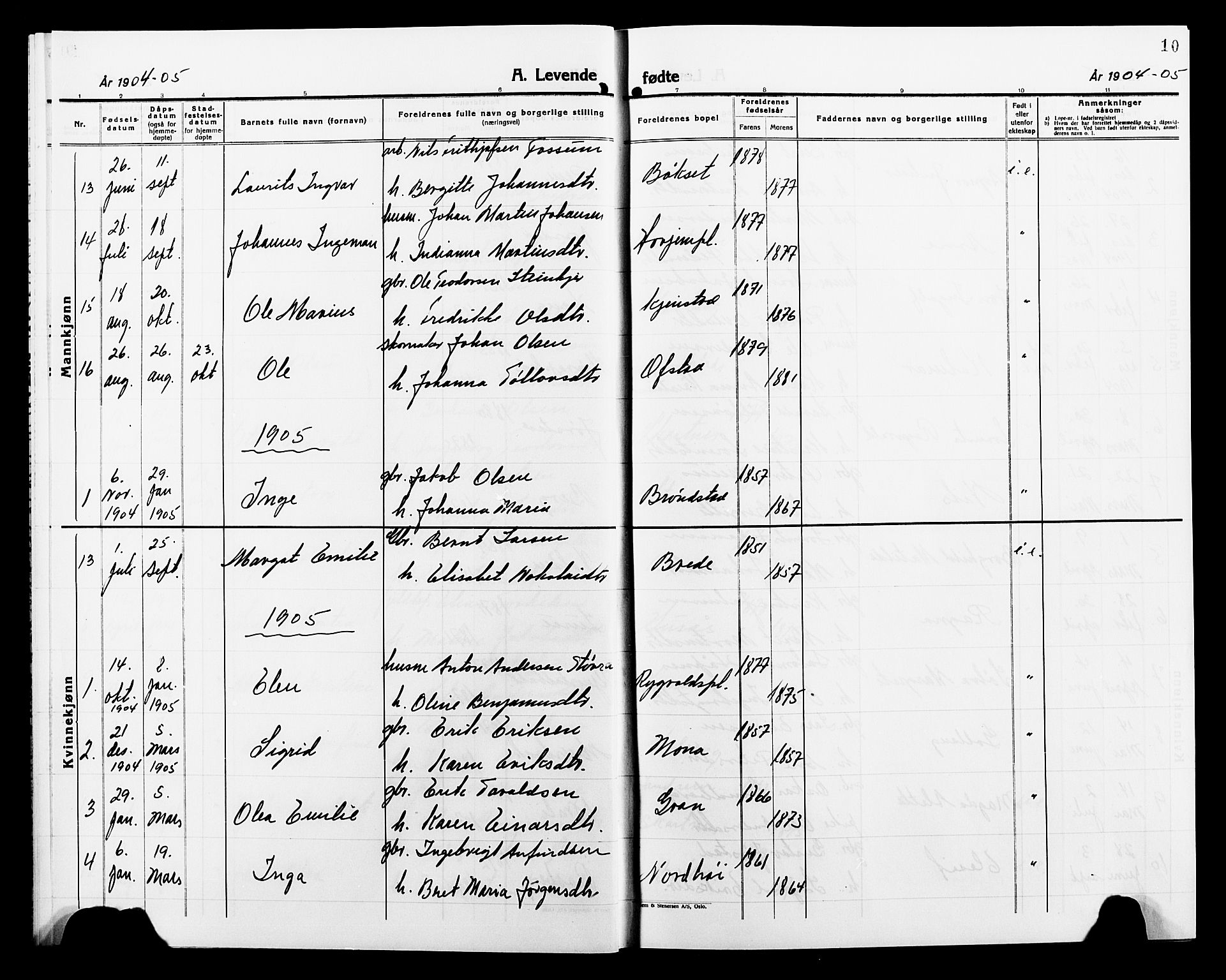 Ministerialprotokoller, klokkerbøker og fødselsregistre - Nord-Trøndelag, SAT/A-1458/749/L0488: Parish register (official) no. 749D04, 1903-1915, p. 10