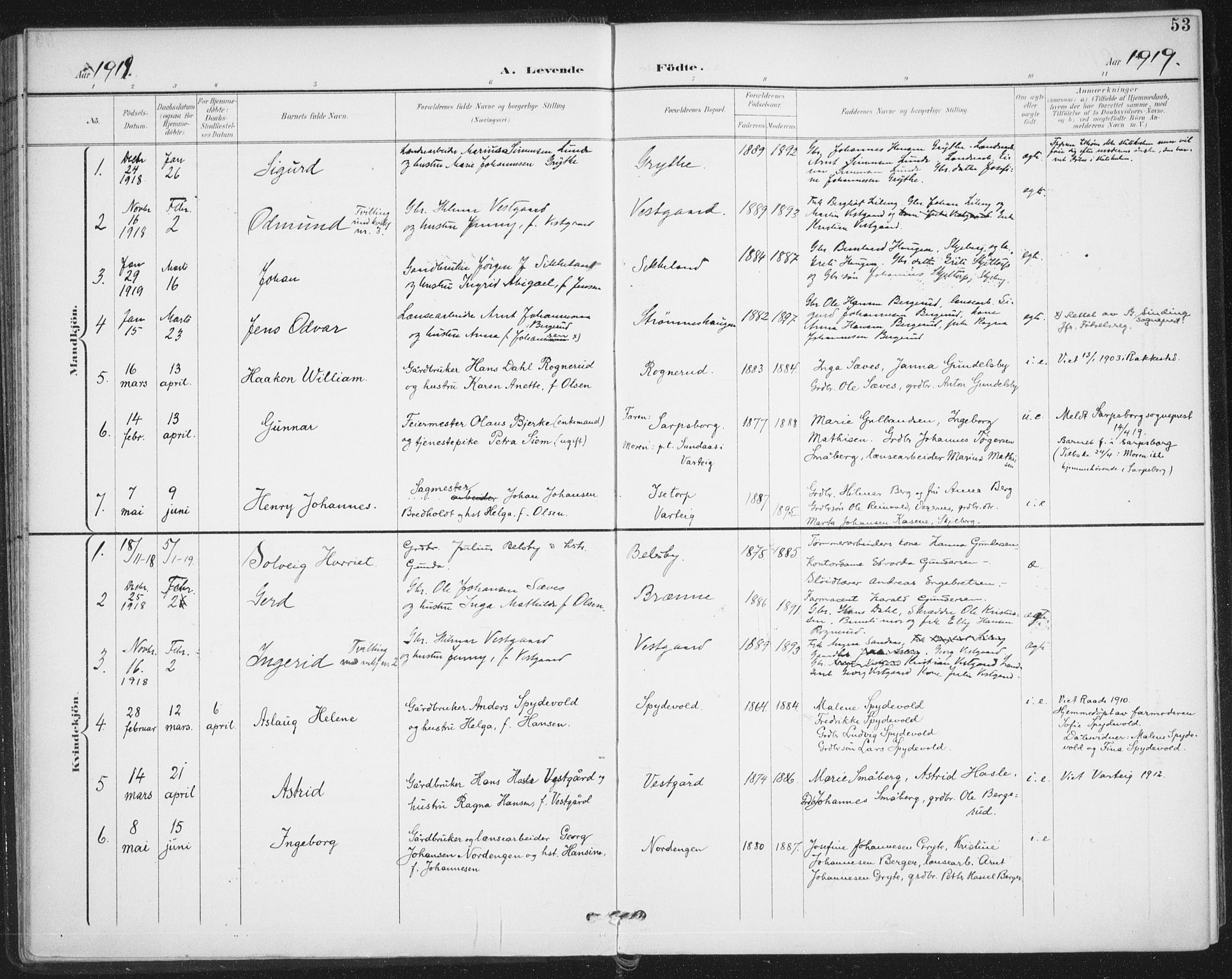 Varteig prestekontor Kirkebøker, SAO/A-10447a/F/Fa/L0003: Parish register (official) no. 3, 1899-1919, p. 53