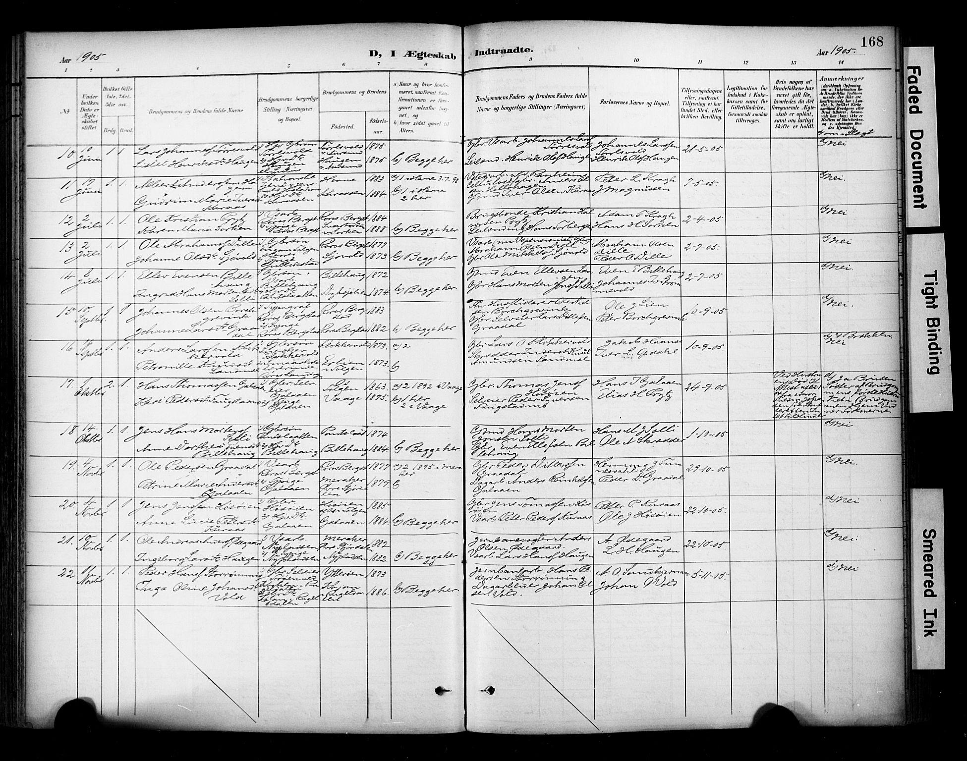 Ministerialprotokoller, klokkerbøker og fødselsregistre - Sør-Trøndelag, SAT/A-1456/681/L0936: Parish register (official) no. 681A14, 1899-1908, p. 168