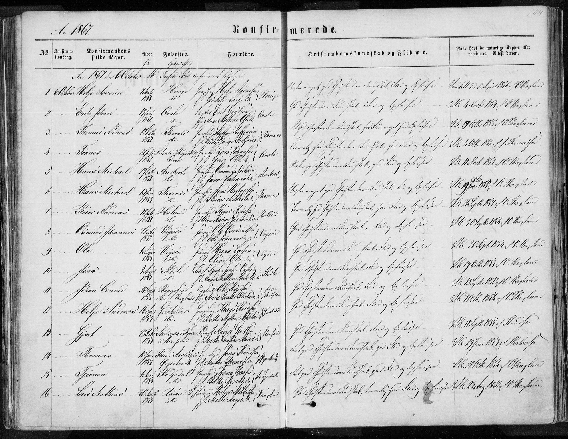 Torvastad sokneprestkontor, SAST/A -101857/H/Ha/Haa/L0012: Parish register (official) no. A 12.1, 1867-1877, p. 104