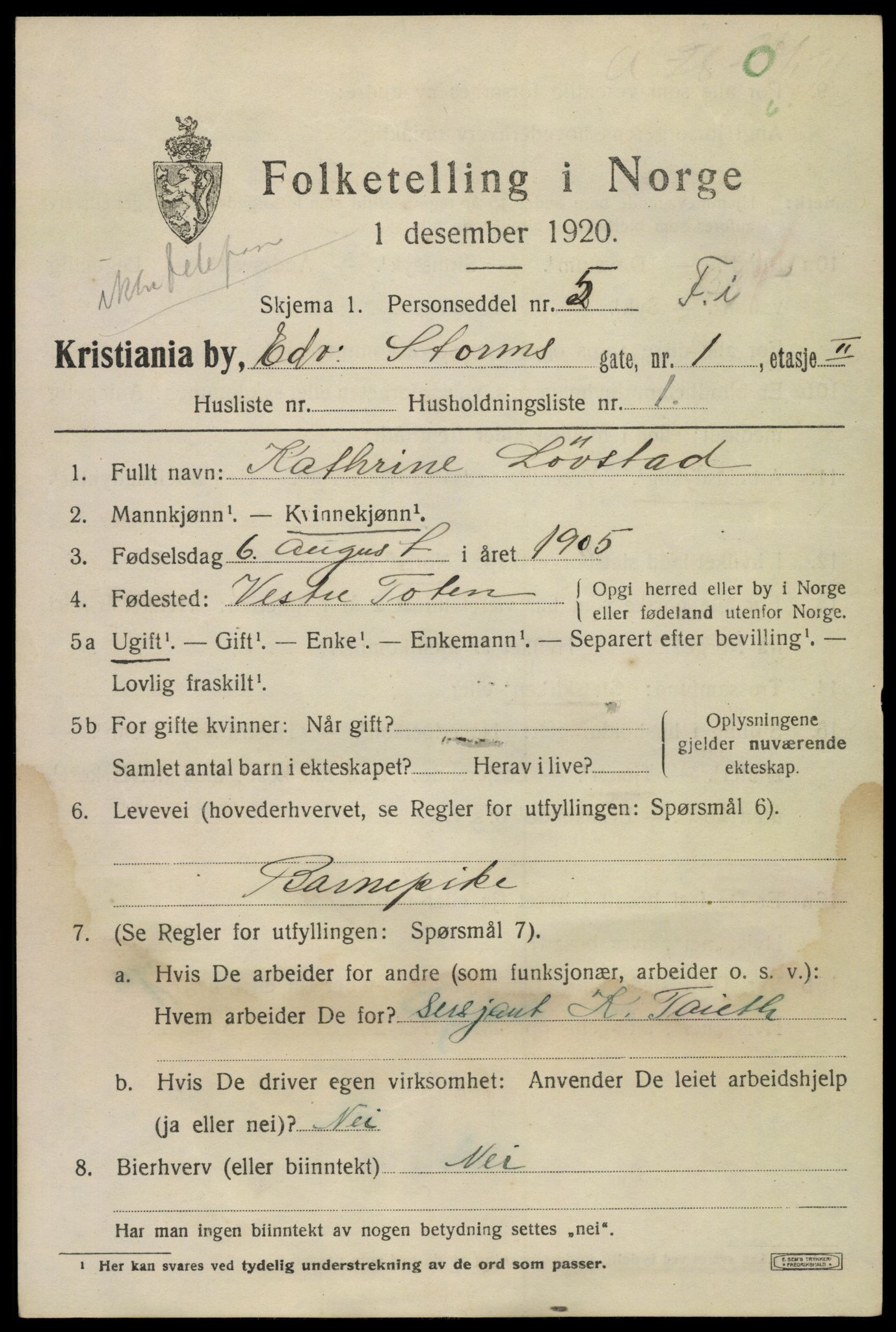 SAO, 1920 census for Kristiania, 1920, p. 209547