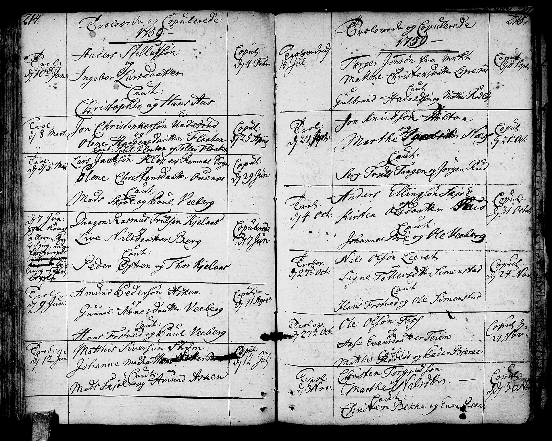 Sande Kirkebøker, AV/SAKO-A-53/F/Fa/L0001: Parish register (official) no. 1, 1753-1803, p. 214-215