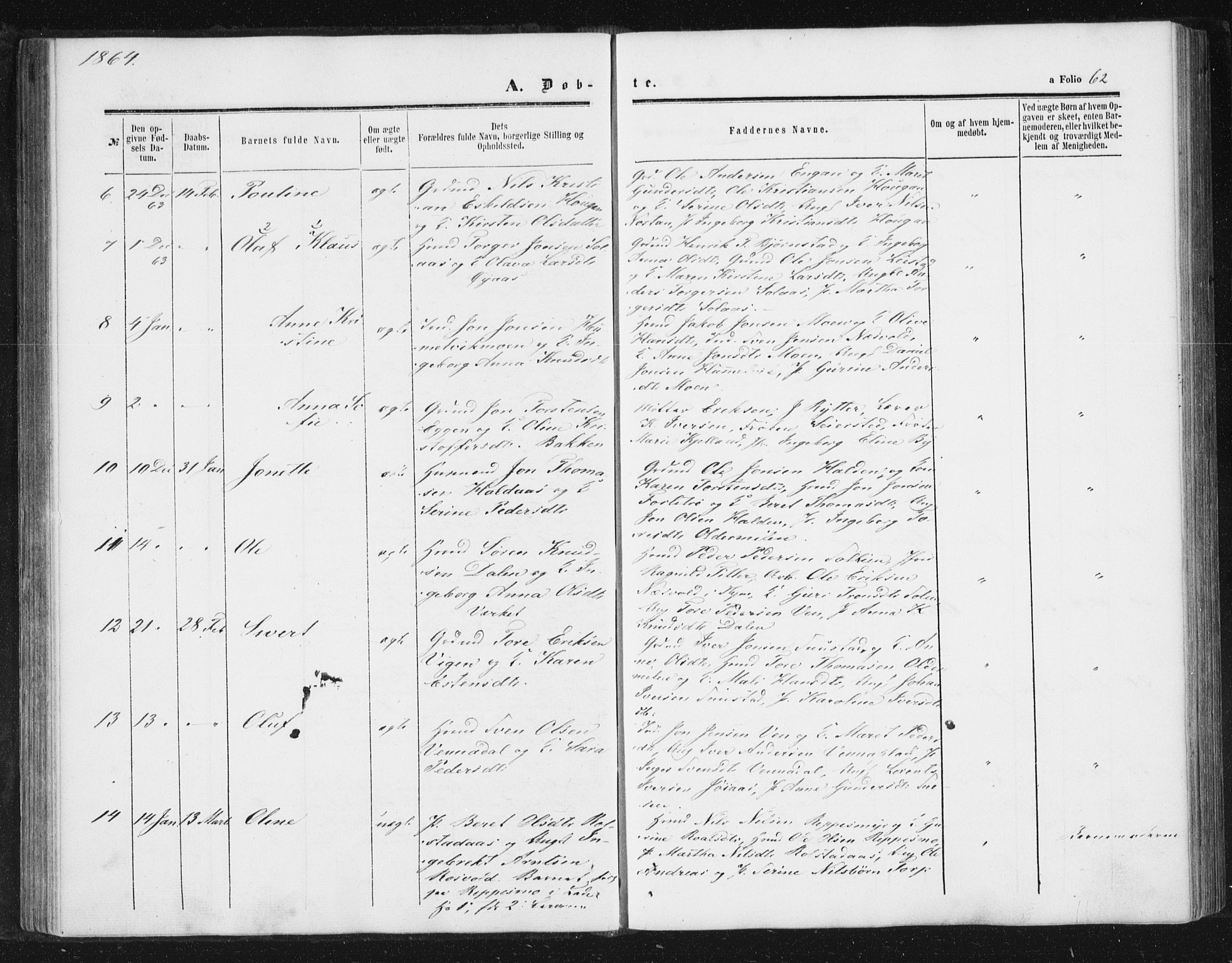 Ministerialprotokoller, klokkerbøker og fødselsregistre - Sør-Trøndelag, SAT/A-1456/616/L0408: Parish register (official) no. 616A05, 1857-1865, p. 62