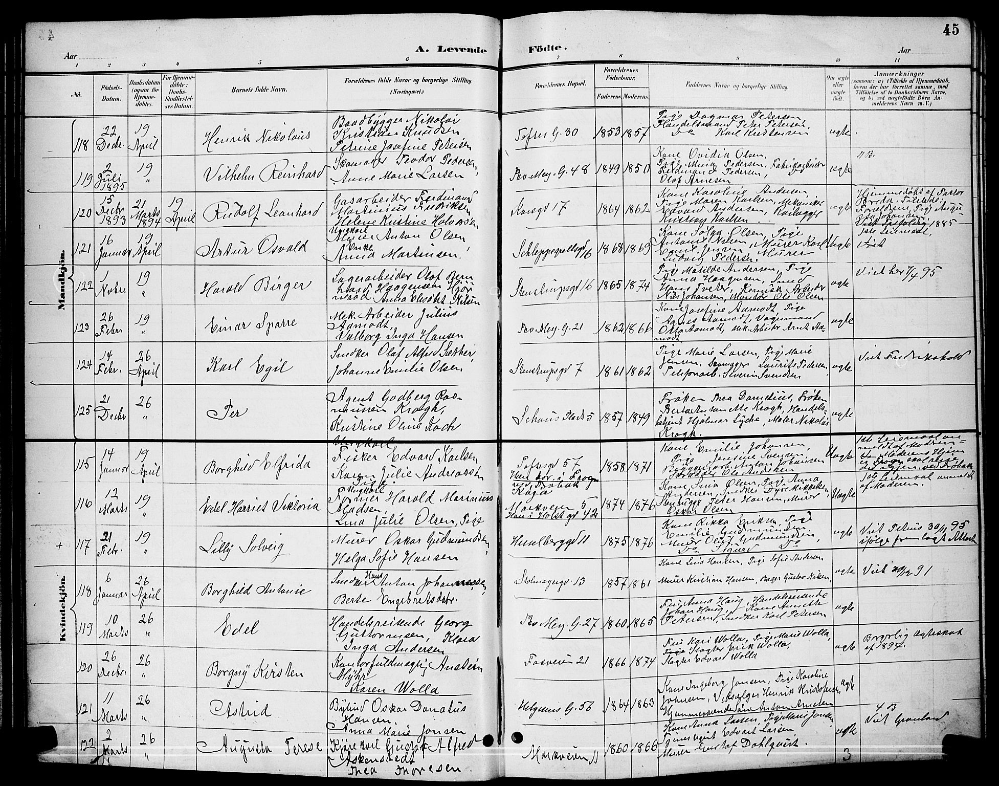 Paulus prestekontor Kirkebøker, AV/SAO-A-10871/G/Ga/L0004: Parish register (copy) no. 4, 1895-1898, p. 45