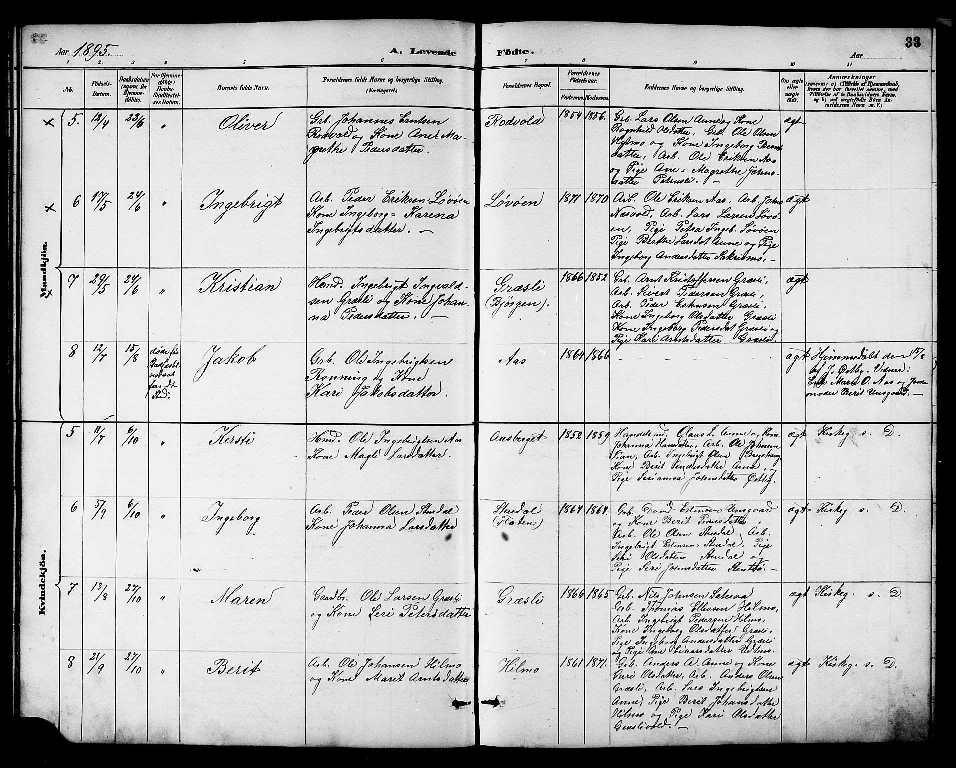 Ministerialprotokoller, klokkerbøker og fødselsregistre - Sør-Trøndelag, SAT/A-1456/698/L1167: Parish register (copy) no. 698C04, 1888-1907, p. 33